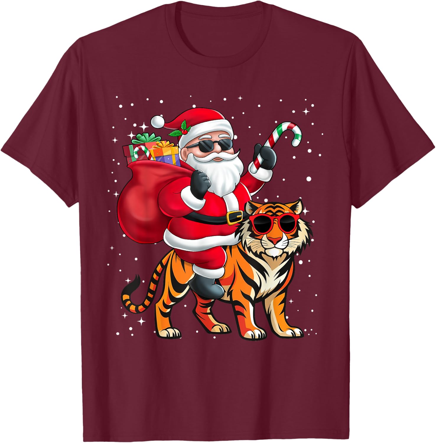 Santa Claus Riding A Tiger Christmas Boy Girl Kids T-Shirt - T-Shirt | Maroon
