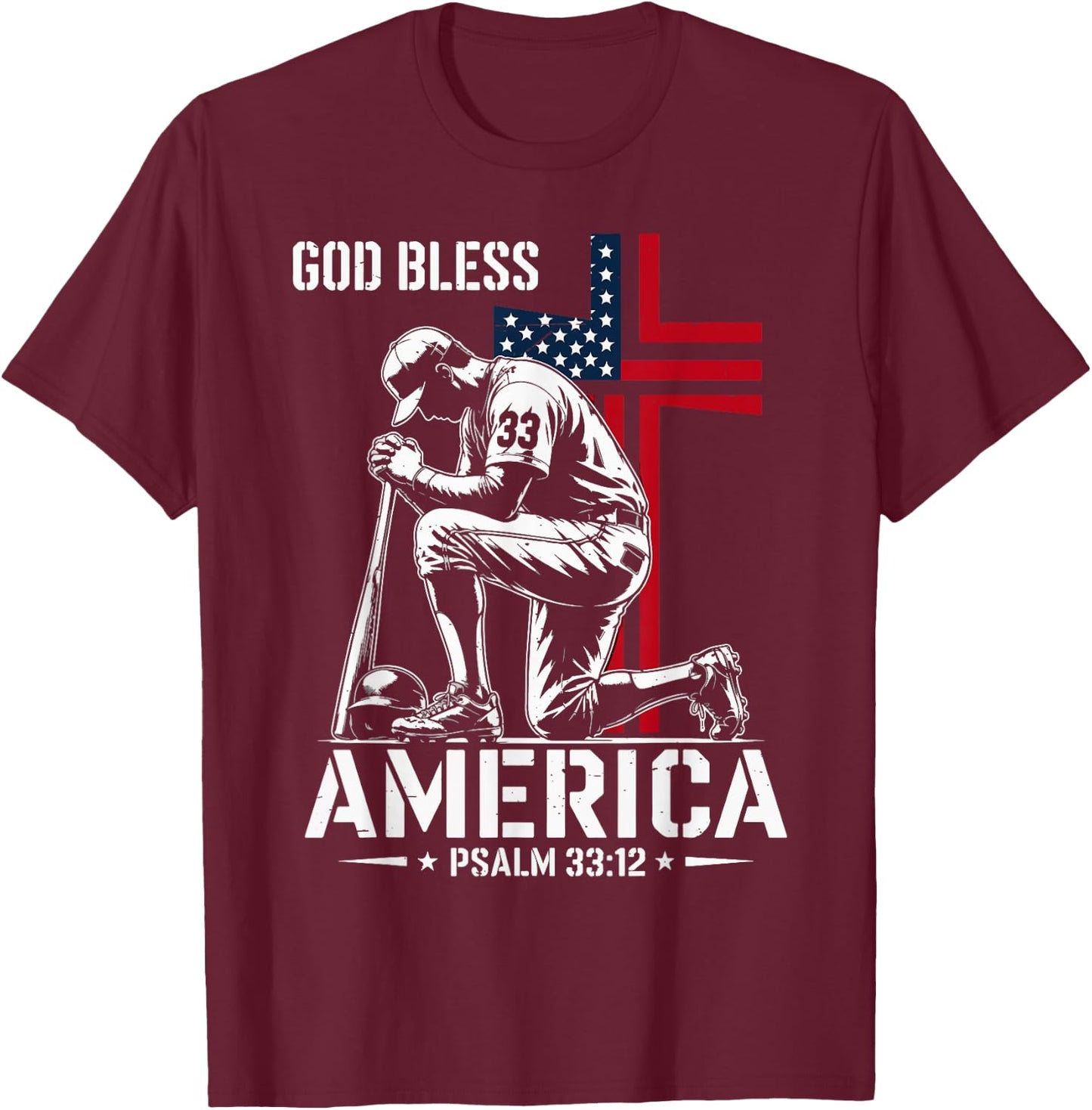 God Bless America Patriotic Baseball Christian Faith Men's T-Shirt - T-Shirt | Maroon