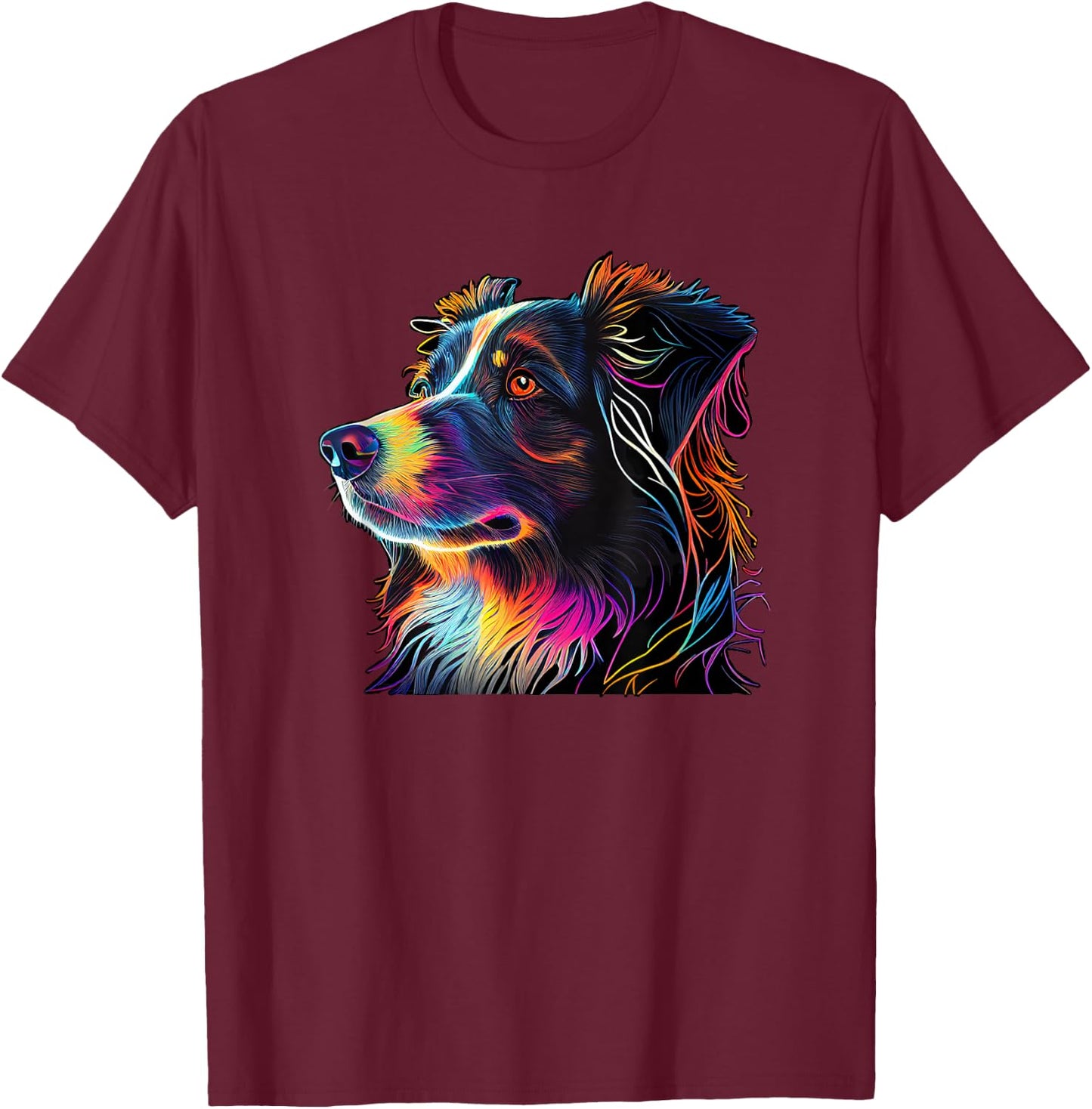 Australian Shepherd Mini Colorful Abstract Line Art T-Shirt - T-Shirt | Maroon
