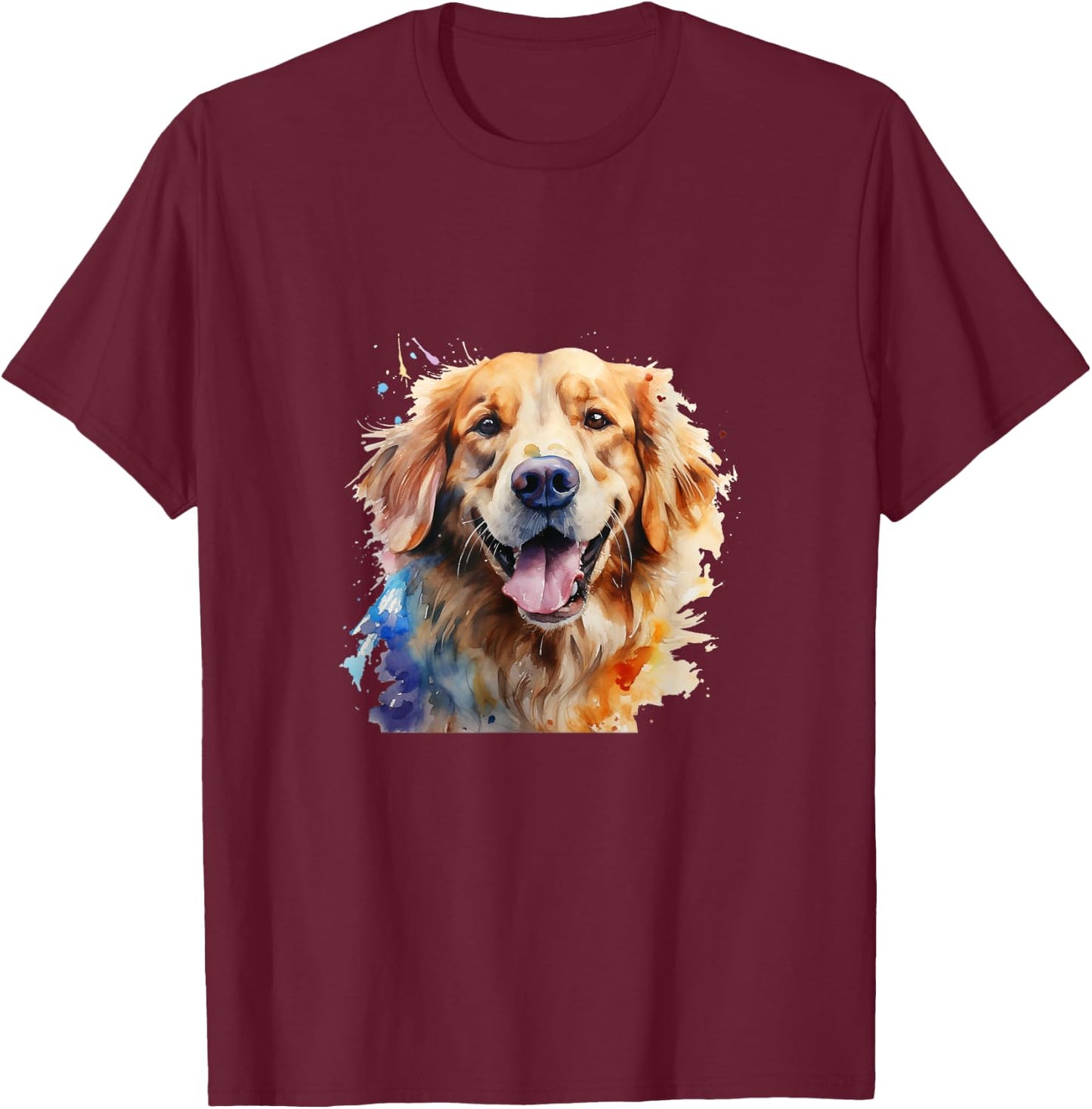Watercolor Golden Retriever For Golden Retriever Dog Lovers T-Shirt - T-Shirt | Maroon
