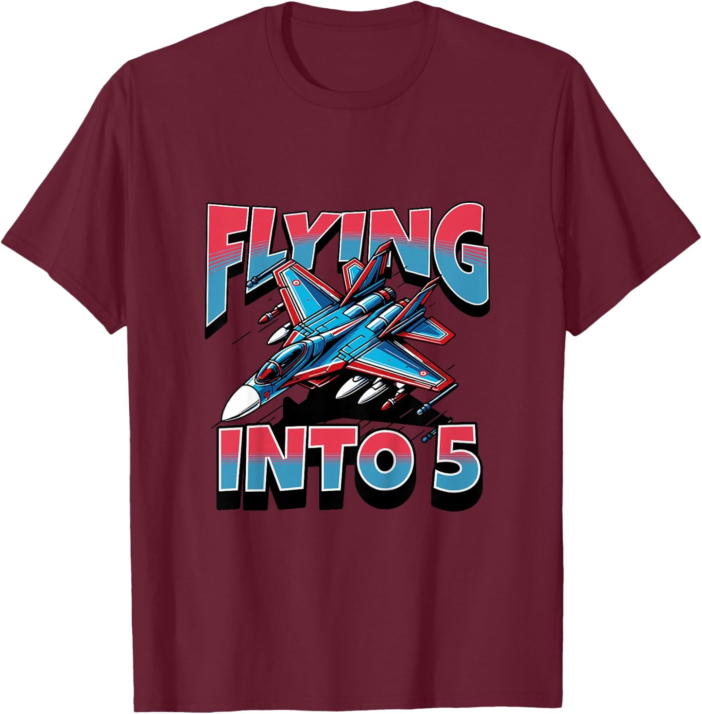 Kids Jet Hunter flying into a 5 year old boy for 5th birthday T-Shirt - T-Shirt | Maroon