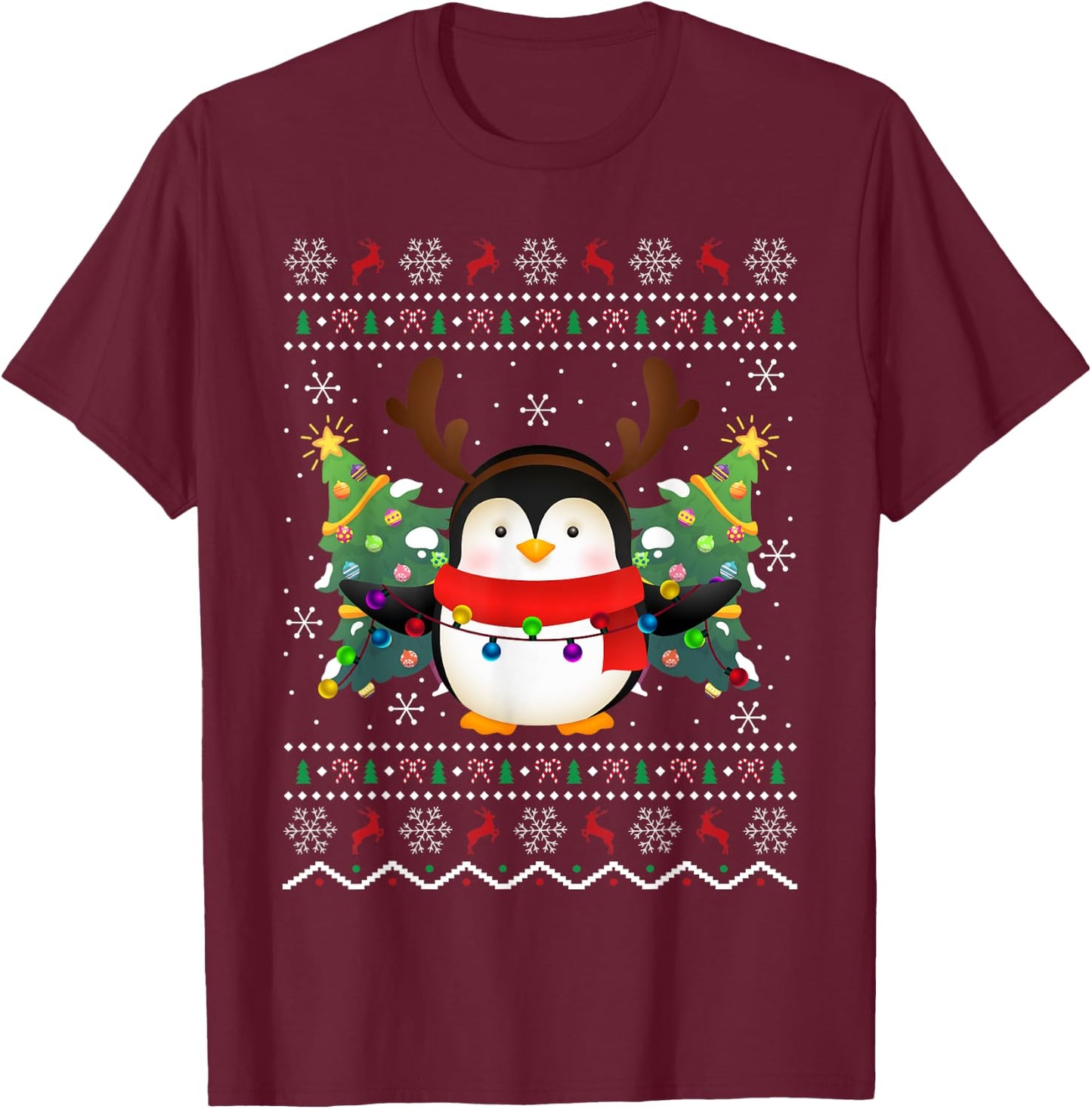 Penguin Lover Xmas Sweater Ugly Santa Penguin Christmas T-Shirt - T-Shirt | Maroon