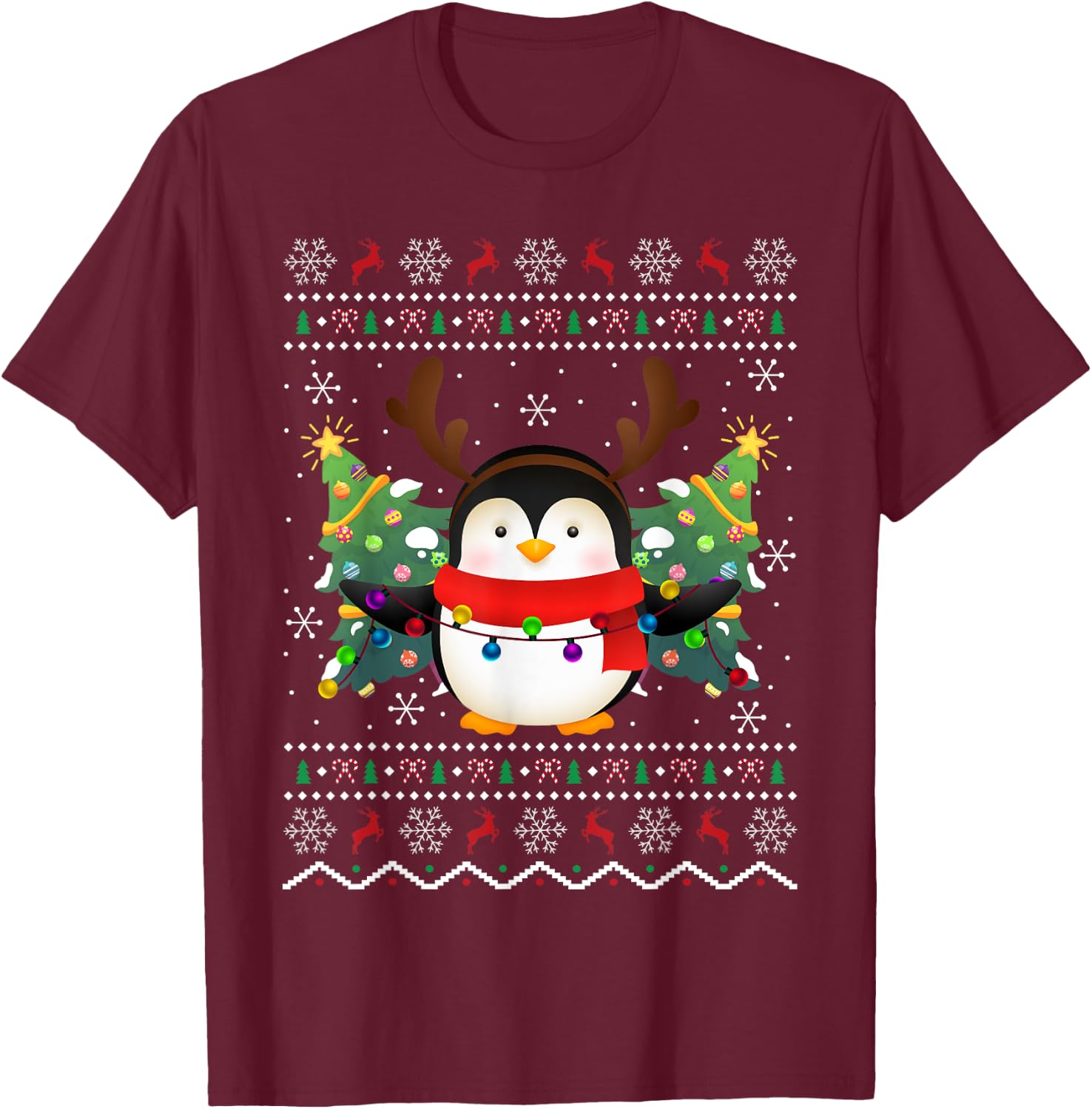 Penguin Lover Xmas Sweater Ugly Santa Penguin Christmas T-Shirt - T-Shirt | Maroon