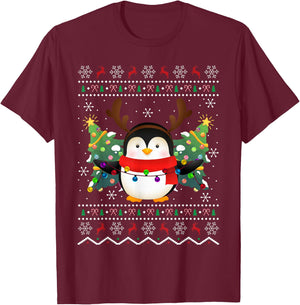 Penguin Lover Xmas Sweater Ugly Santa Penguin Christmas T-Shirt - T-Shirt | Maroon