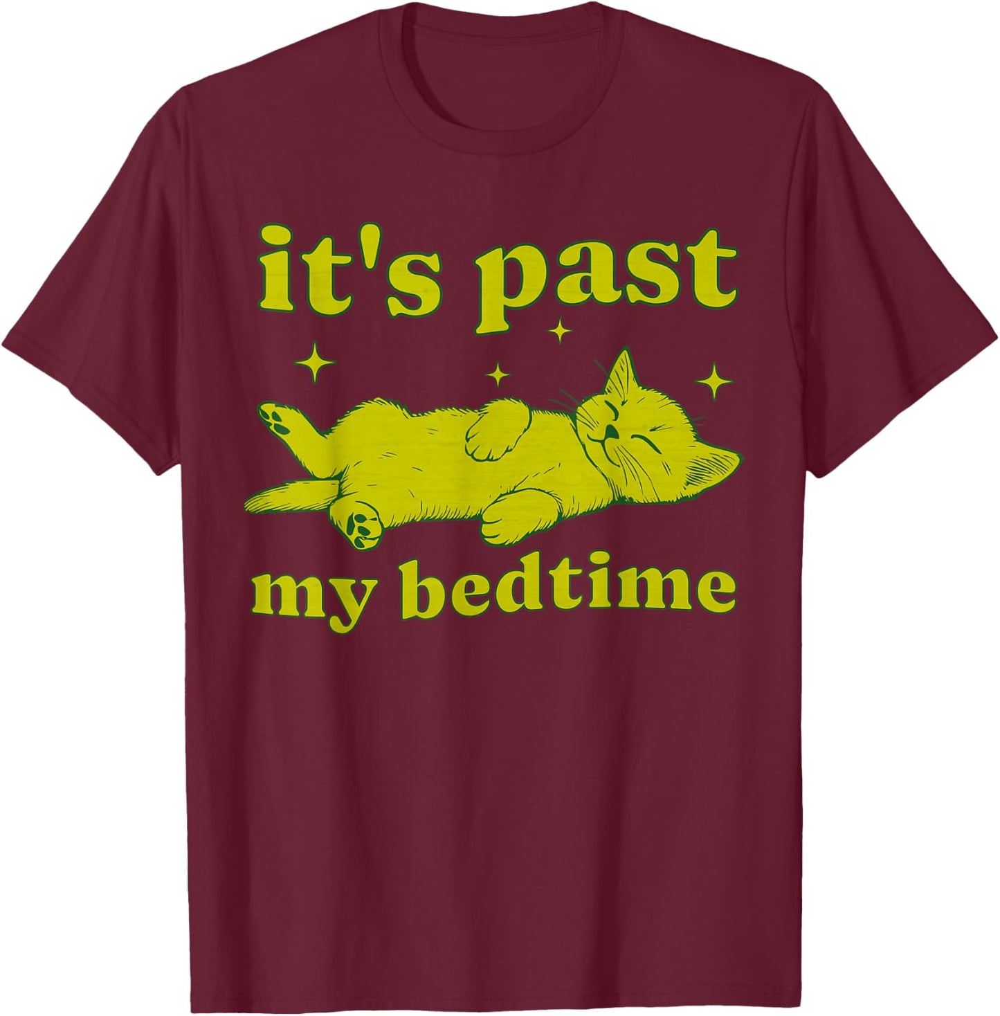 It's Past My Bedtime Sleepy Cat Tired Vintage Kitten Cute T-Shirt - T-Shirt | Maroon