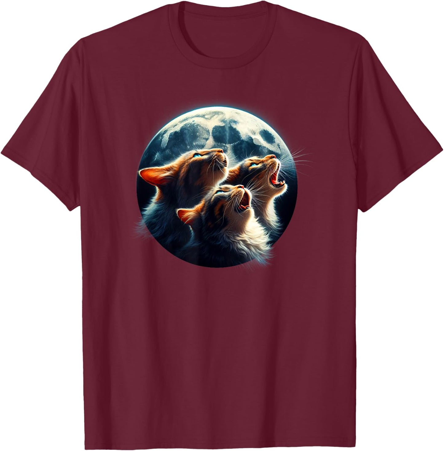 Funny Cute Cat Shirt Three Cats Moon Kitten Graphic Women Kids T-Shirt - T-Shirt | Maroon
