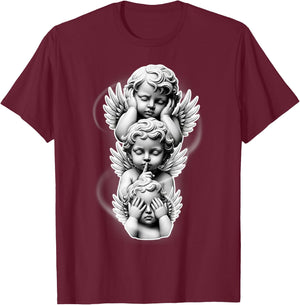 See No Evil Speak No Evil Hear No Evil Baby Angel Cherubs T-Shirt - T-Shirt | Maroon
