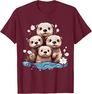 Kawaii Otter Discover the Spirit Animal Baby River Otters T-Shirt - T-Shirt | Maroon
