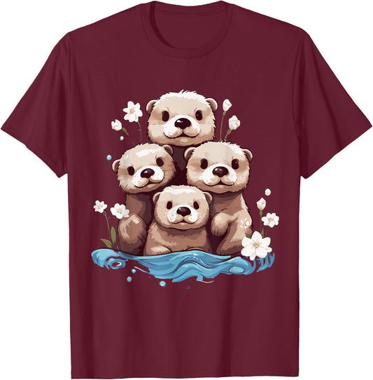 Kawaii Otter Discover the Spirit Animal Baby River Otters T-Shirt - T-Shirt | Maroon