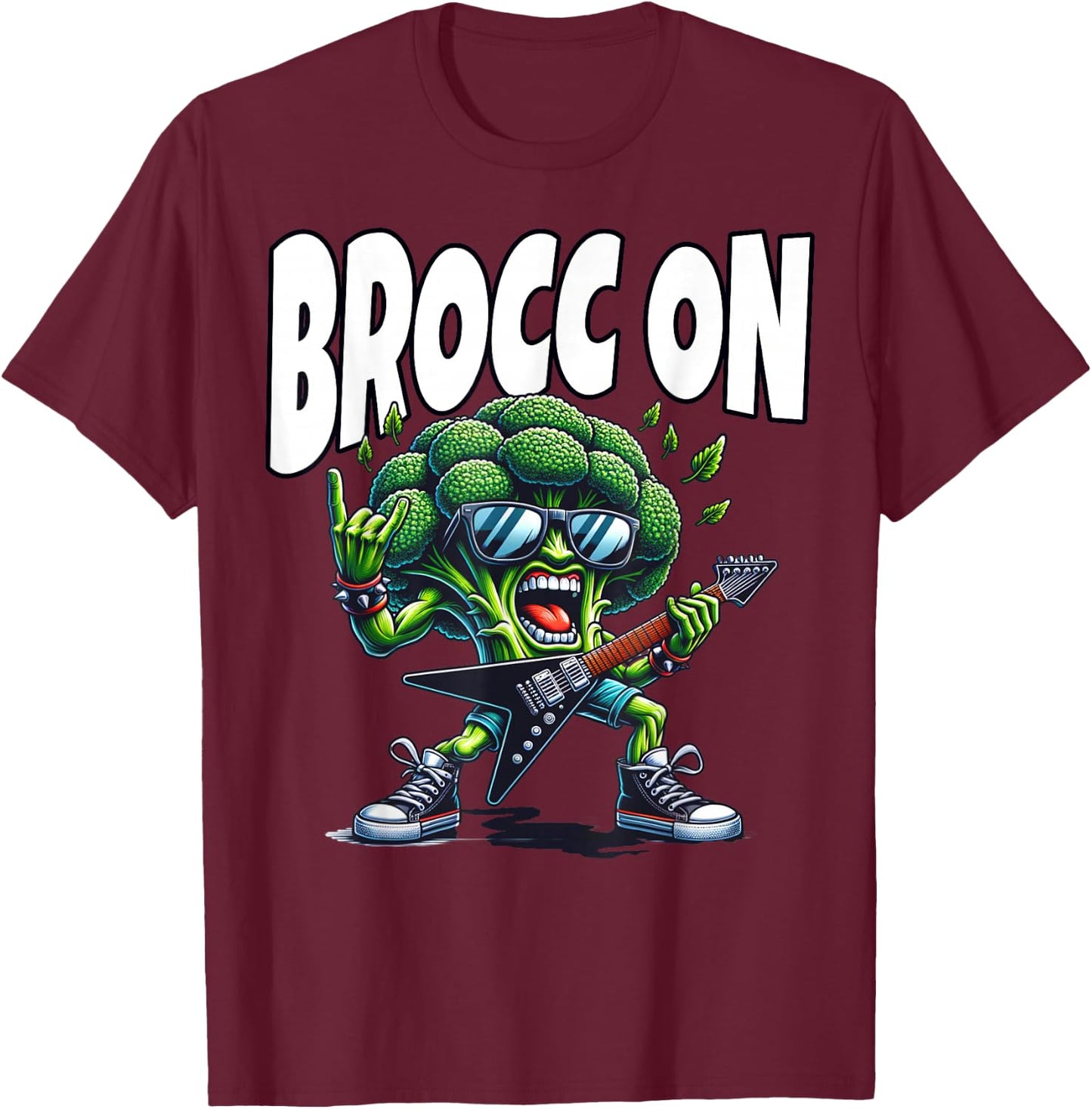 Broccoli Vegetable Broc On Rocking Broccoli T-Shirt - T-Shirt | Maroon
