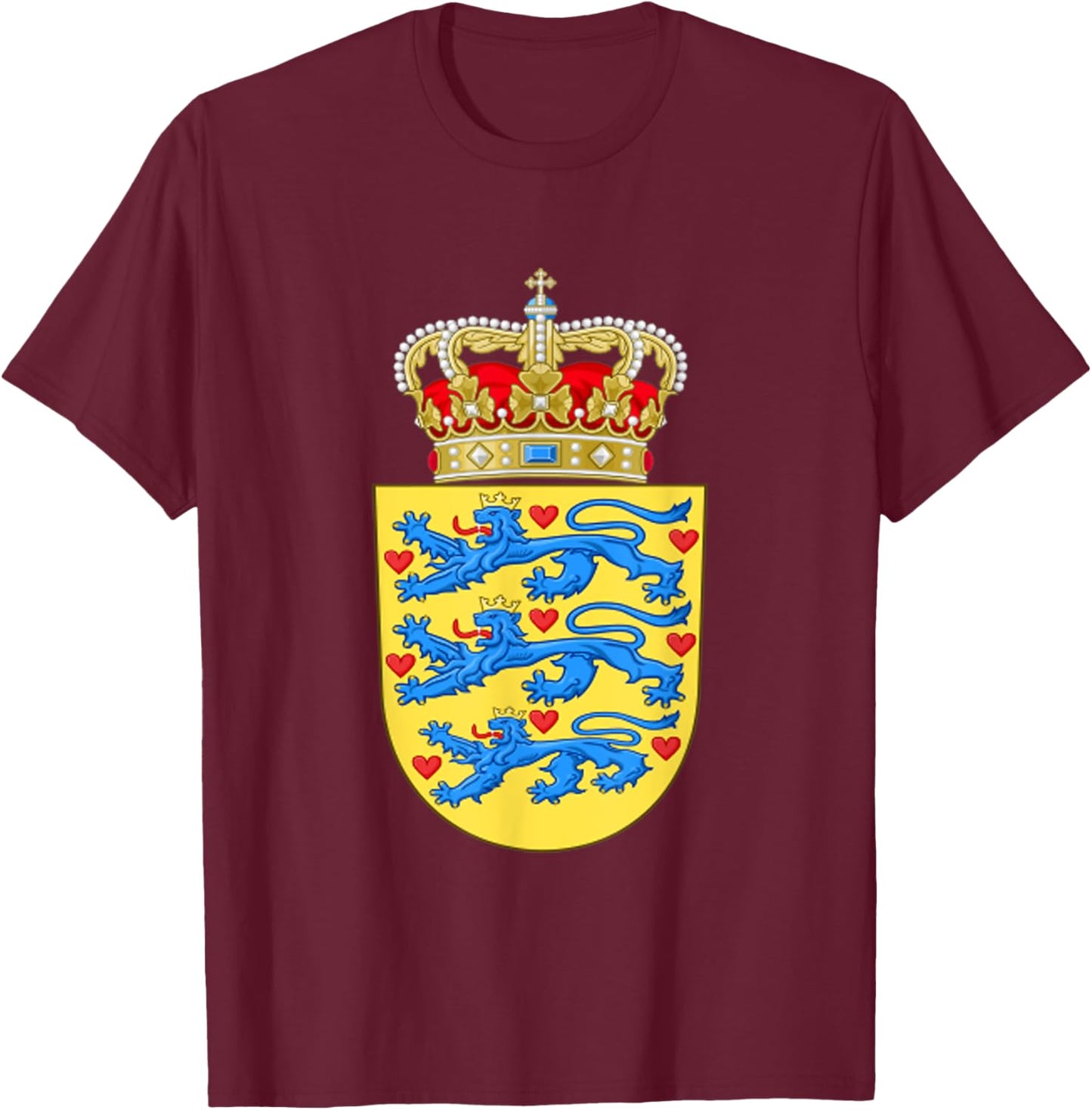 Denmark Coat Of Arms Danish Emblem Symbol Shirt T-Shirt - T-Shirt | Maroon