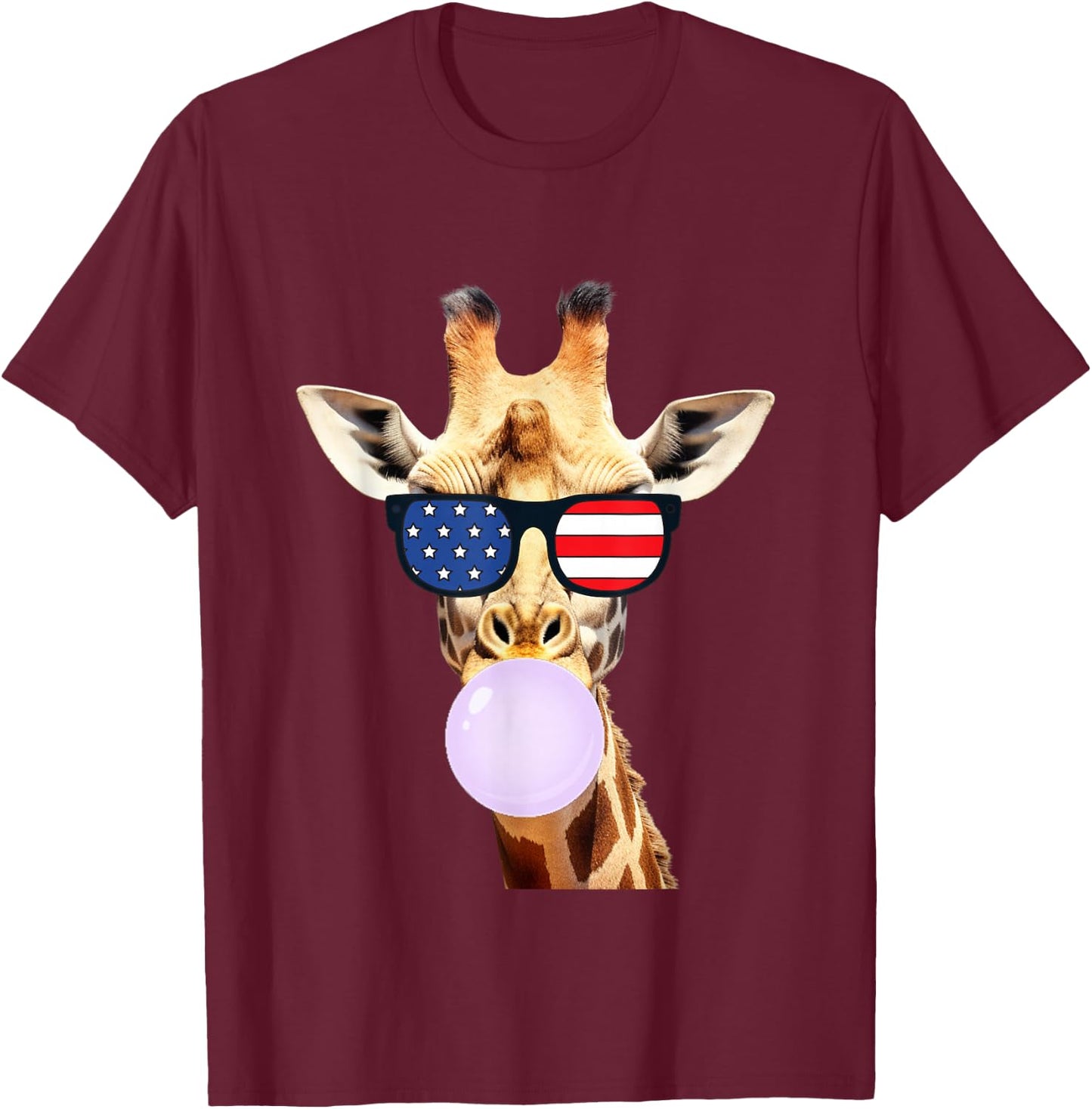 Funny Giraffe American Flag 4th Of July Adults Kids USA T-Shirt - T-Shirt | Maroon