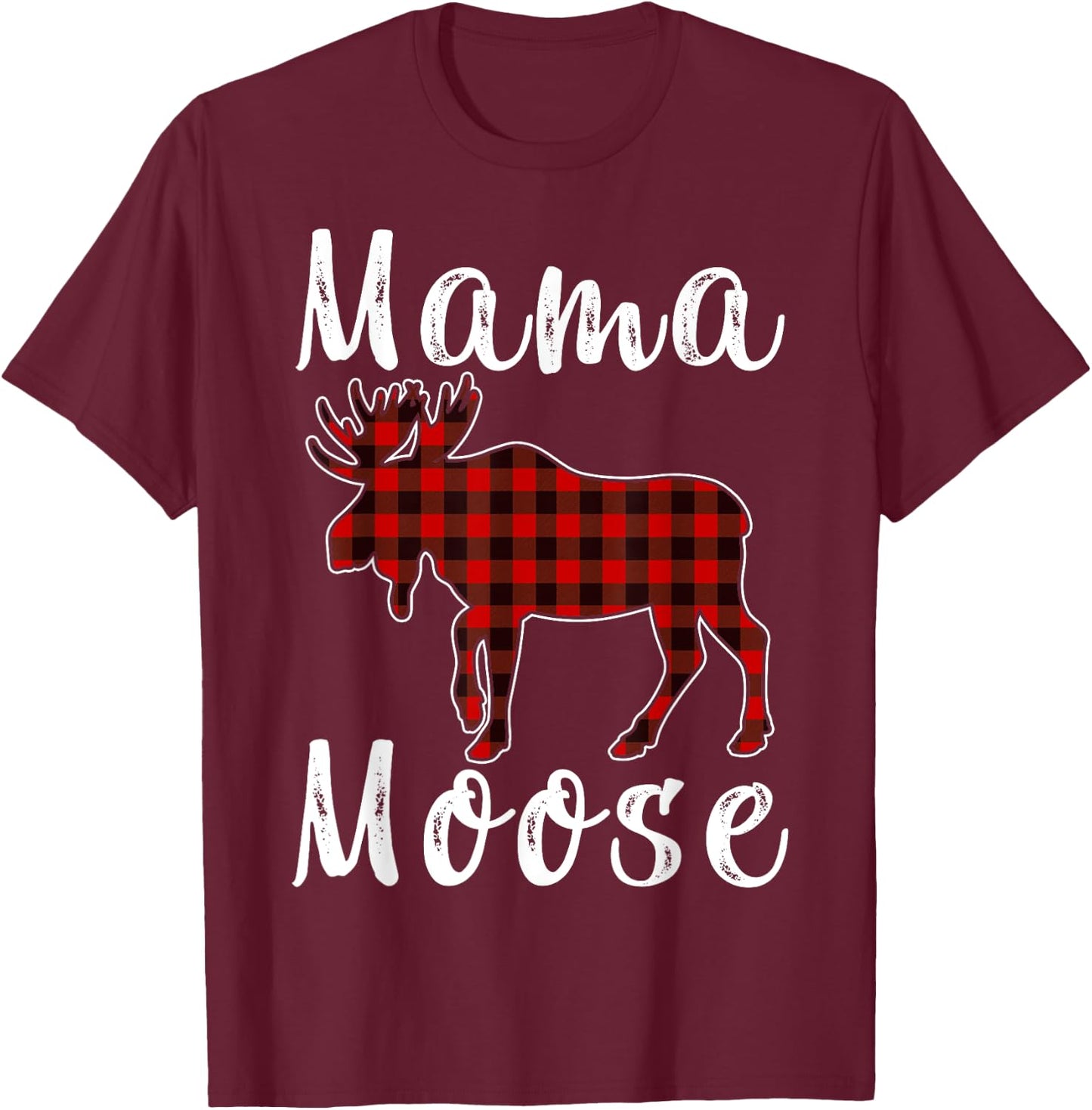 Mama Moose Family Christmas Pajama Red& Black Plaid Flannel T-Shirt - T-Shirt | Maroon