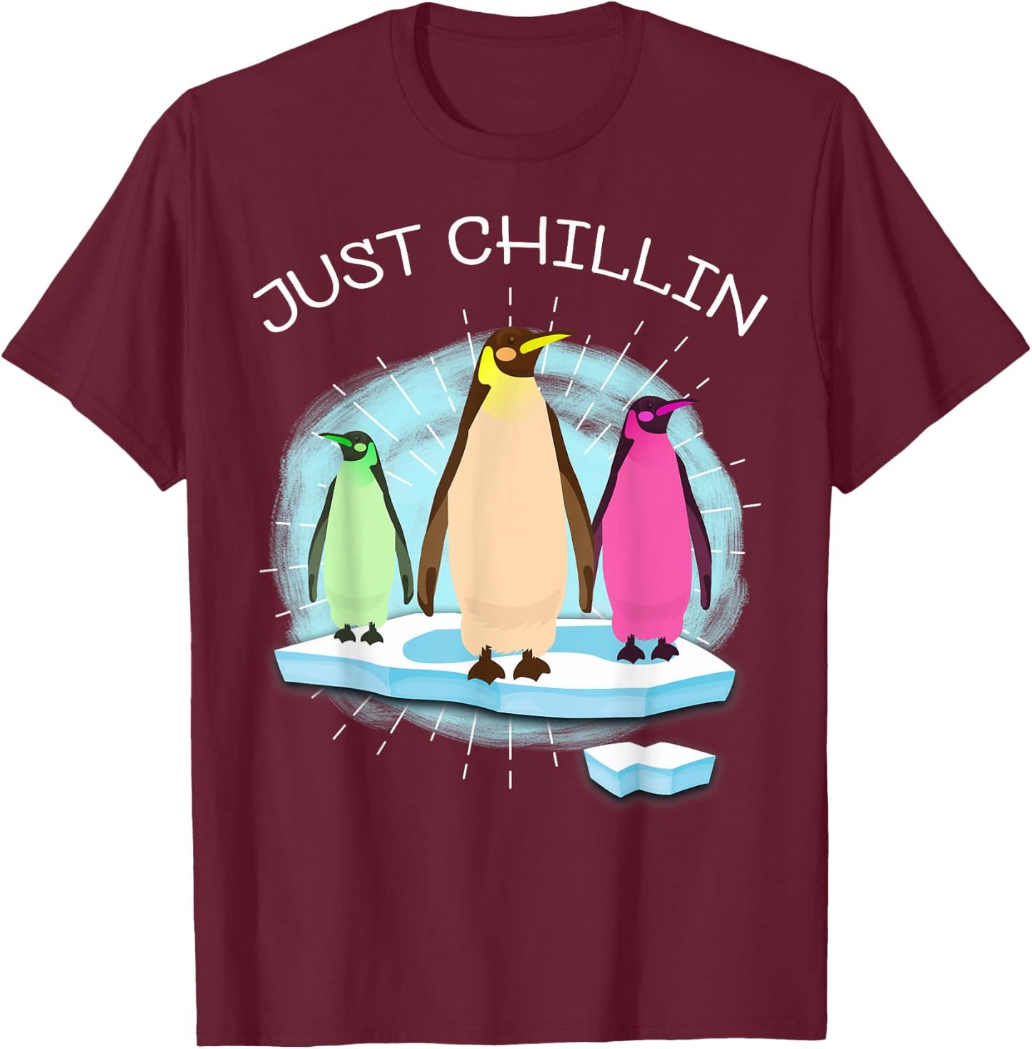 UAB KIDKIS Kids Black Cartoon Penguin On Ice Funnny T-Shirt - T-Shirt | Maroon
