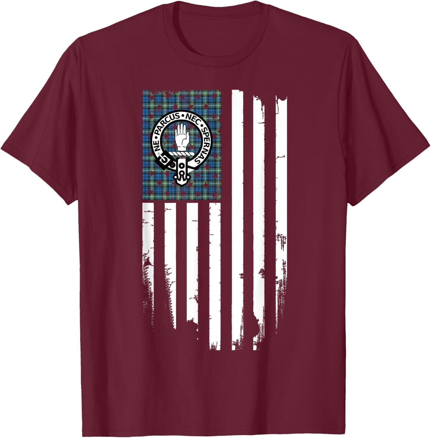 Scottish American Lamont Clan & Stripes Flag T-Shirt - T-Shirt | Maroon