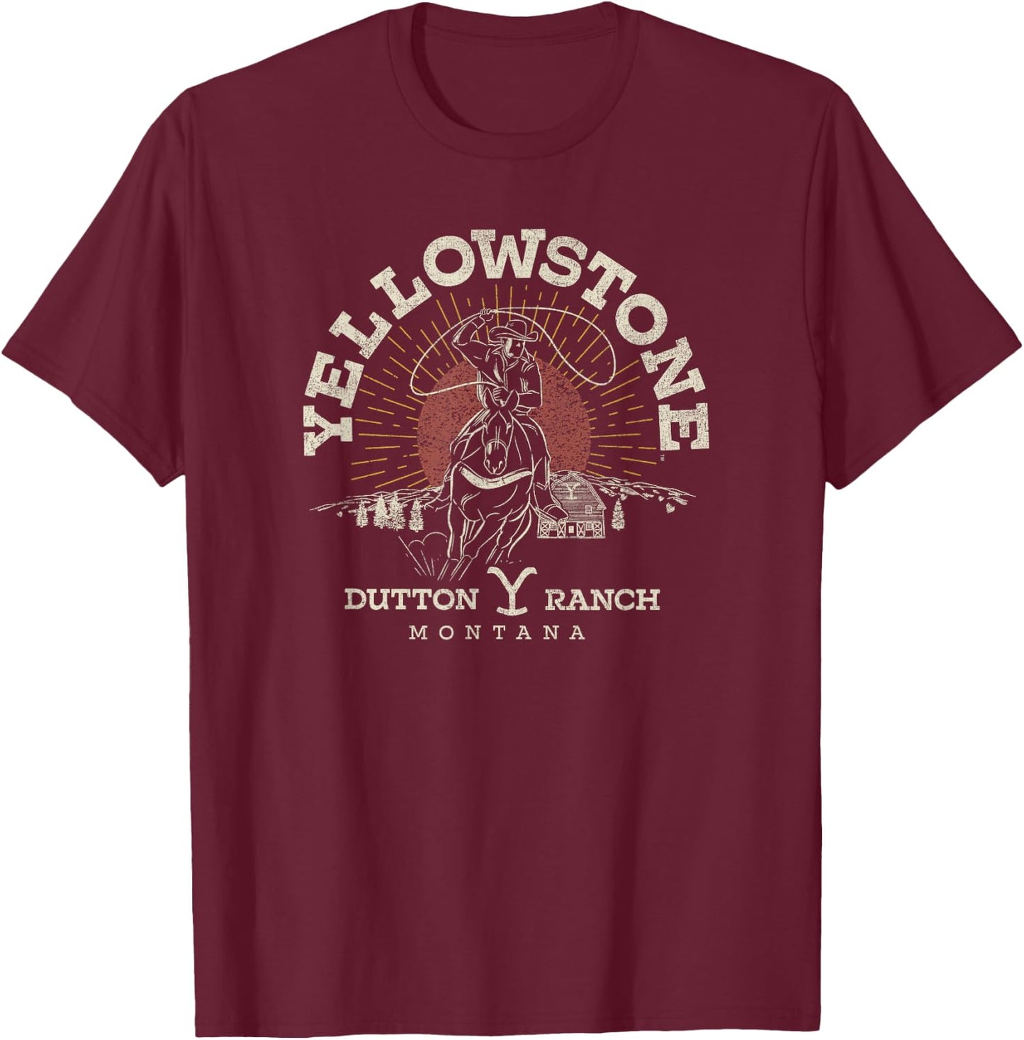Y Yellowstone Dutton Ranch Roping Riding Black Adult S EU Small Classic Short Sleeve T-Shirt - T-Shirt | Maroon