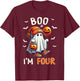 Boo I'm Four Ghost 4th Birthday Halloween Boy Kids Groovy T-Shirt - T-Shirt | Maroon