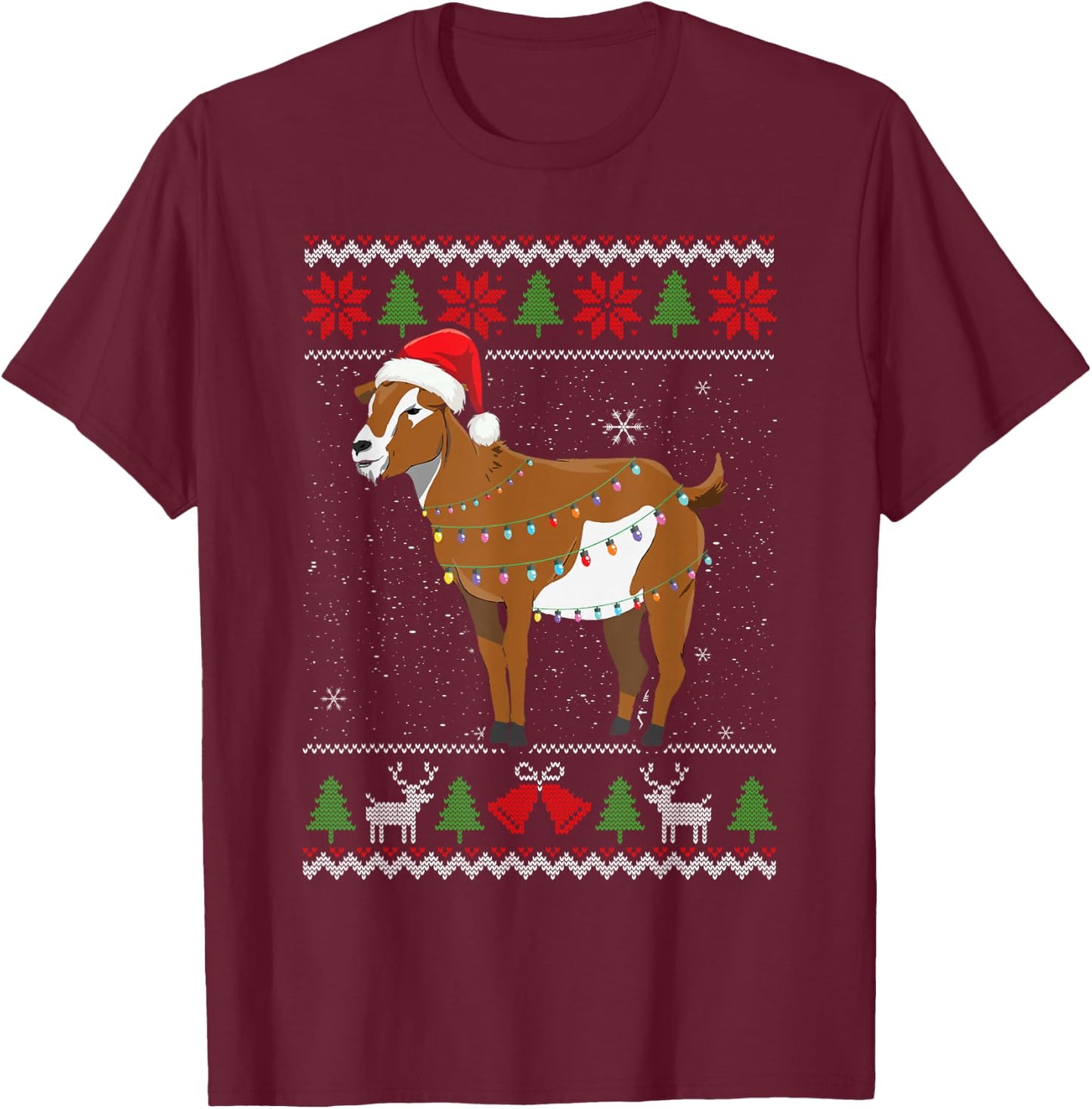 Goat Christmas Sweater Goat Christmas Tree Lights T-Shirt - T-Shirt | Maroon