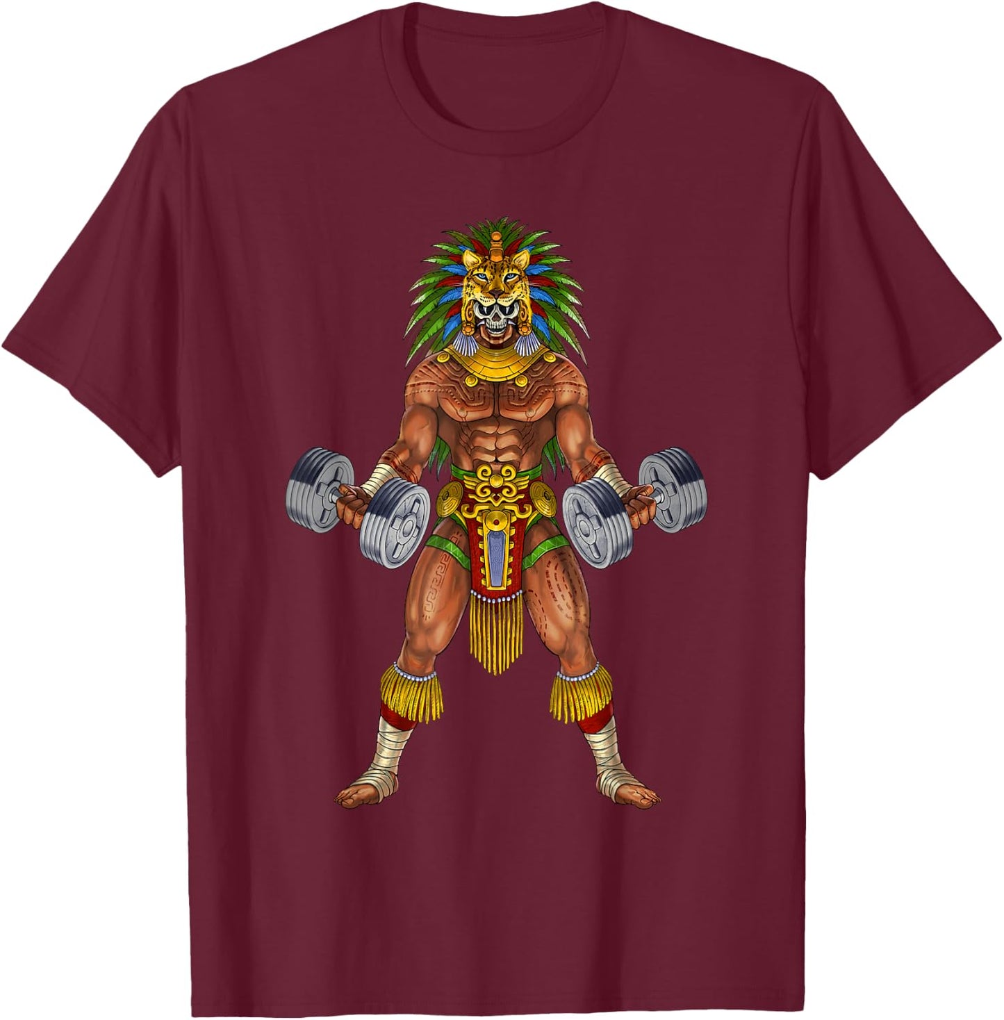 Aztec Jaguar Warrior Bodybuilding Gym Weightlifting Fitness T-Shirt - T-Shirt | Maroon