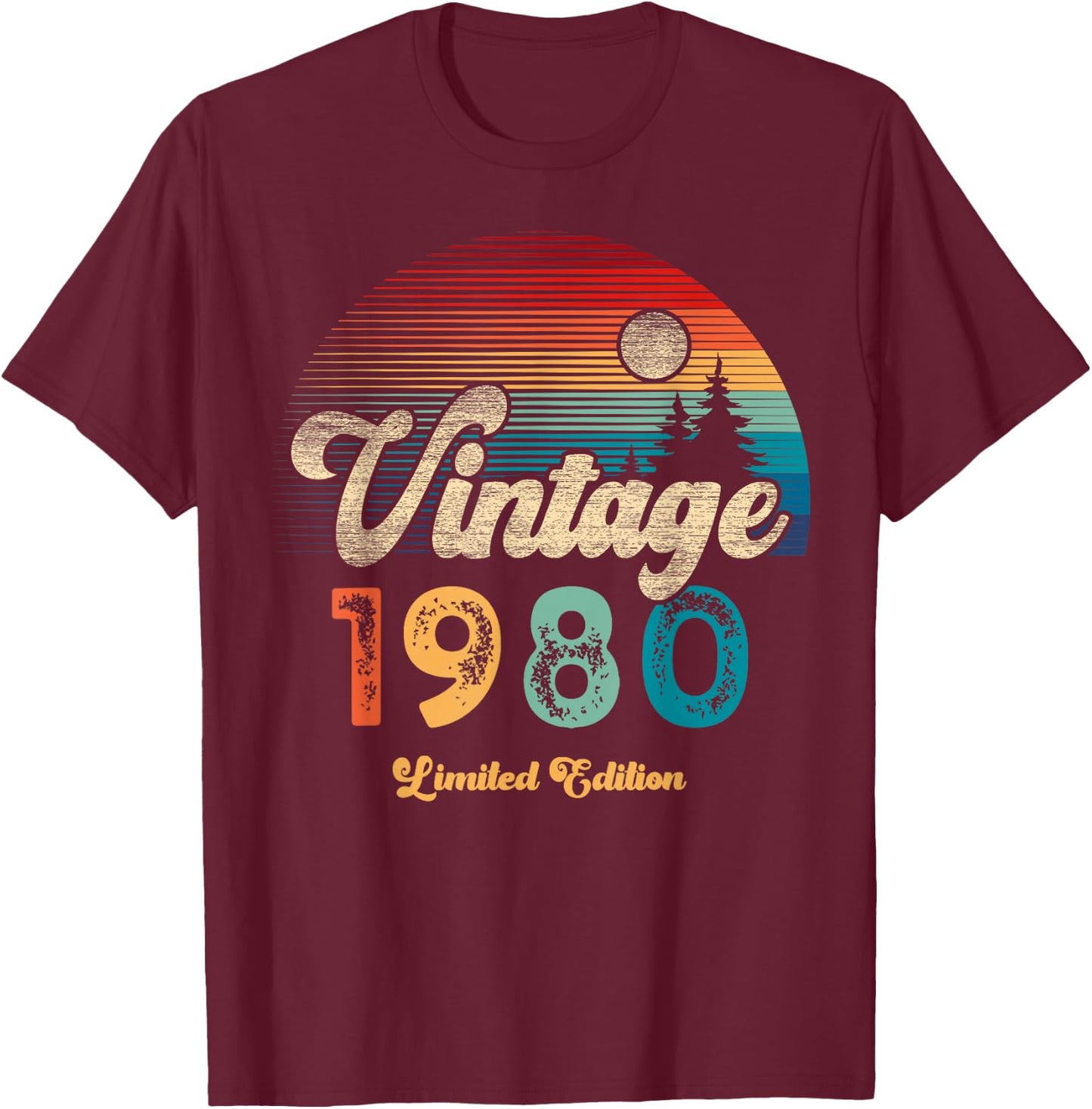 Vintage 1980 Limited Edition Sonnenuntergang 46. Geburtstag T-Shirt - T-Shirt | Maroon