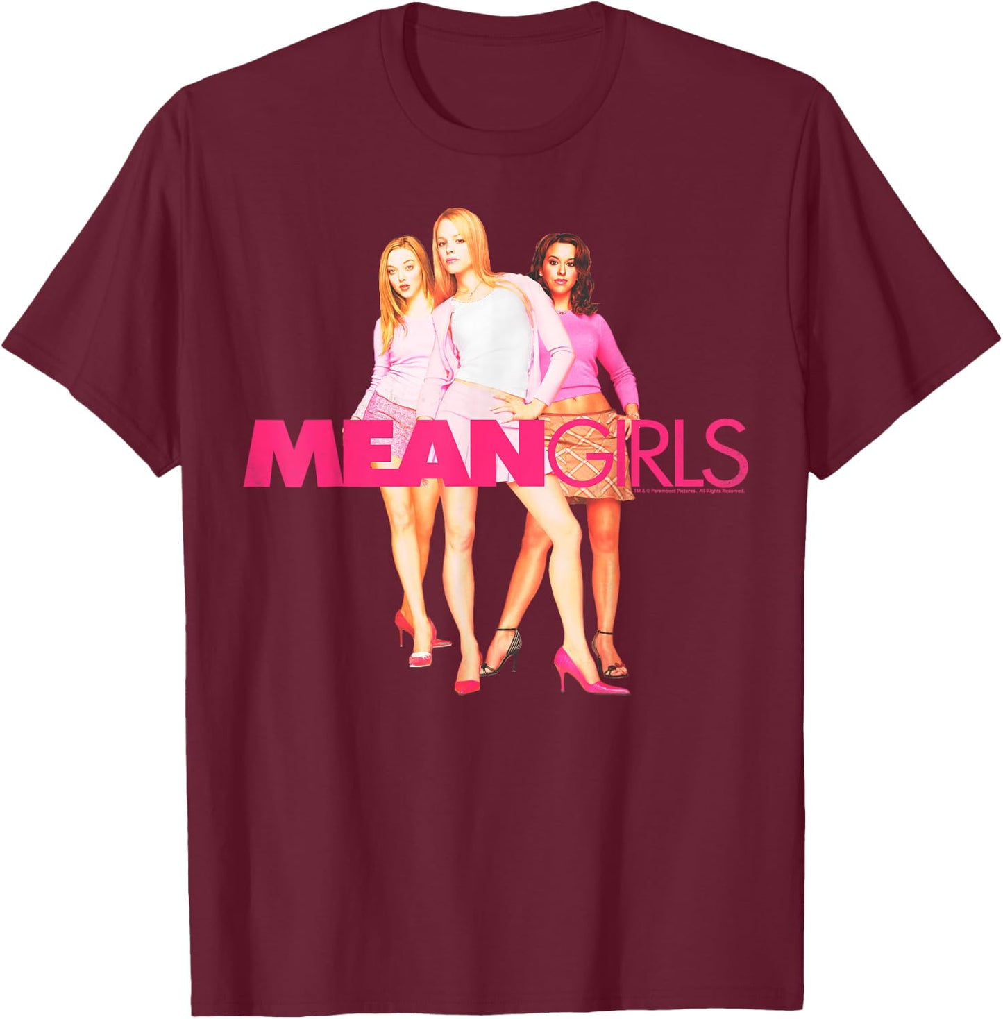 Mean Girls Classic Fit Round Neck - Regina, Karen, Gretchen Plastics Graphic Black T-Shirt - T-Shirt | Maroon