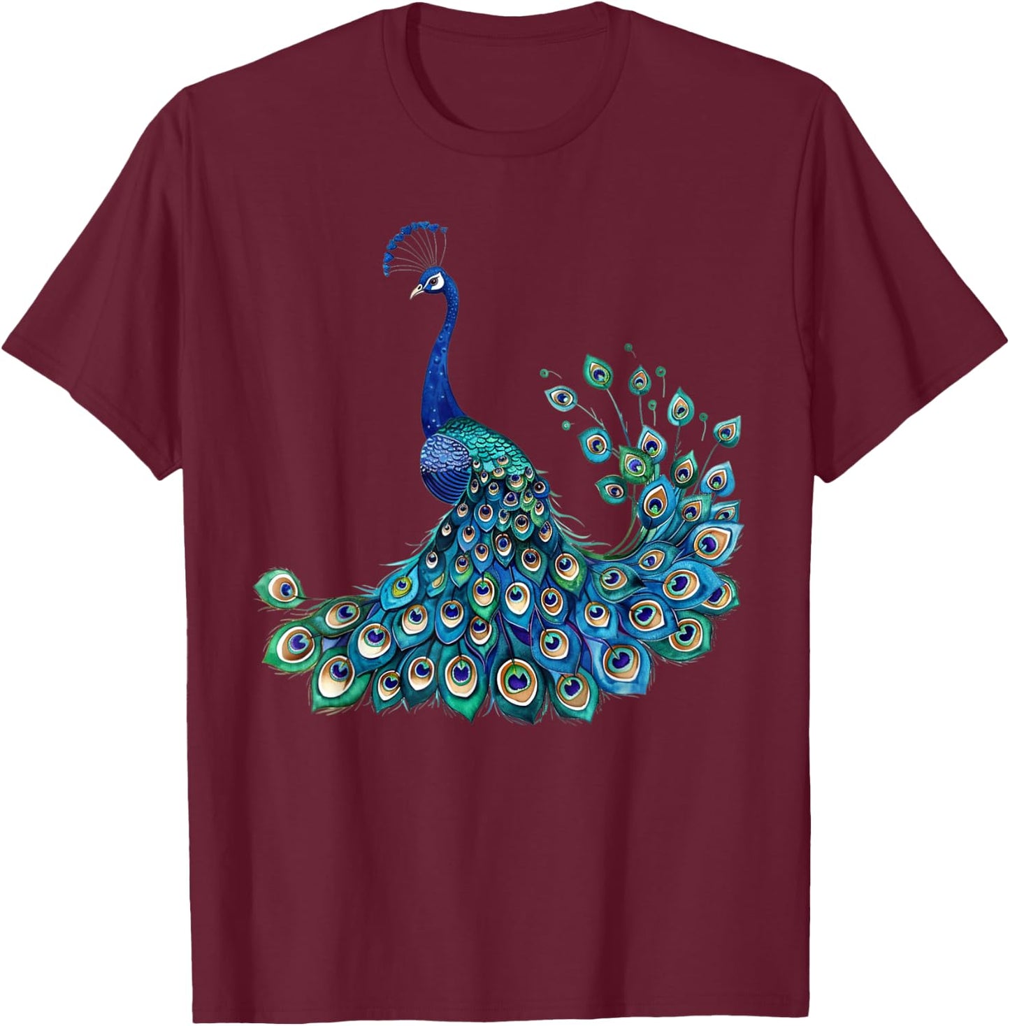 Blue Peacock Teal Feathers Bird Lover Men Women Kids T-Shirt - T-Shirt | Maroon