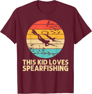 Cool Spearfishing For Kids Boys Ocean Diving Spear Fishing T-Shirt - T-Shirt | Maroon