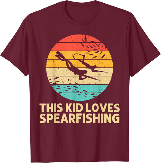 Cool Spearfishing For Kids Boys Ocean Diving Spear Fishing T-Shirt - T-Shirt | Maroon