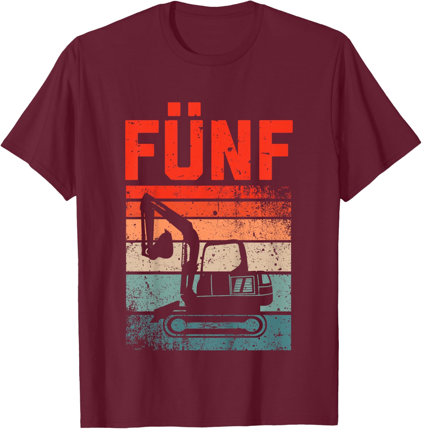 Children's Digger 5 Years | Construction Site | 5th Birthday Boy Digger , black, 80 T-Shirt - T-Shirt | Maroon