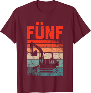 Children's Digger 5 Years | Construction Site | 5th Birthday Boy Digger , black, 80 T-Shirt - T-Shirt | Maroon