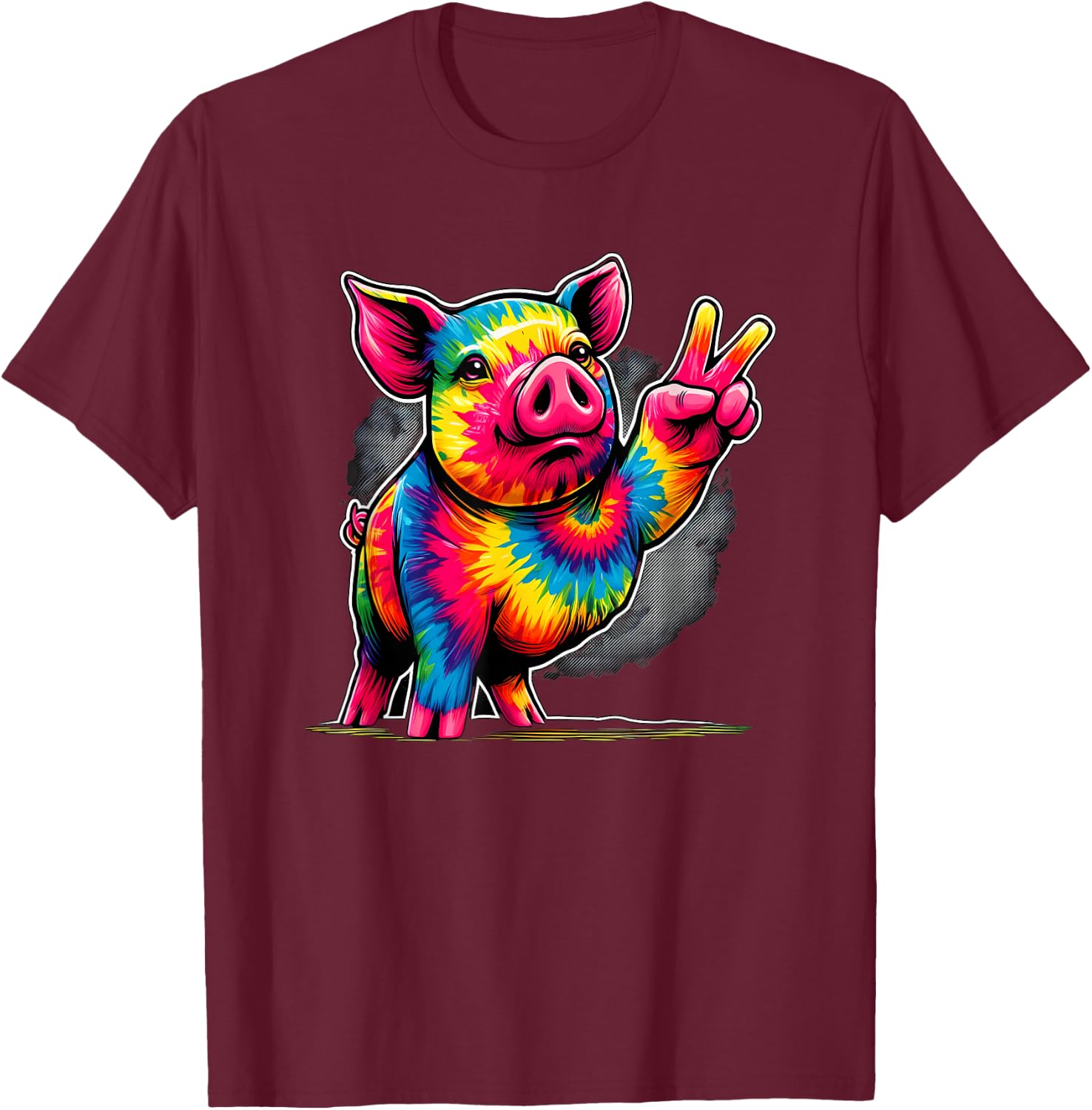 Peace Sign Tie Dye Pig T-Shirt - T-Shirt | Maroon