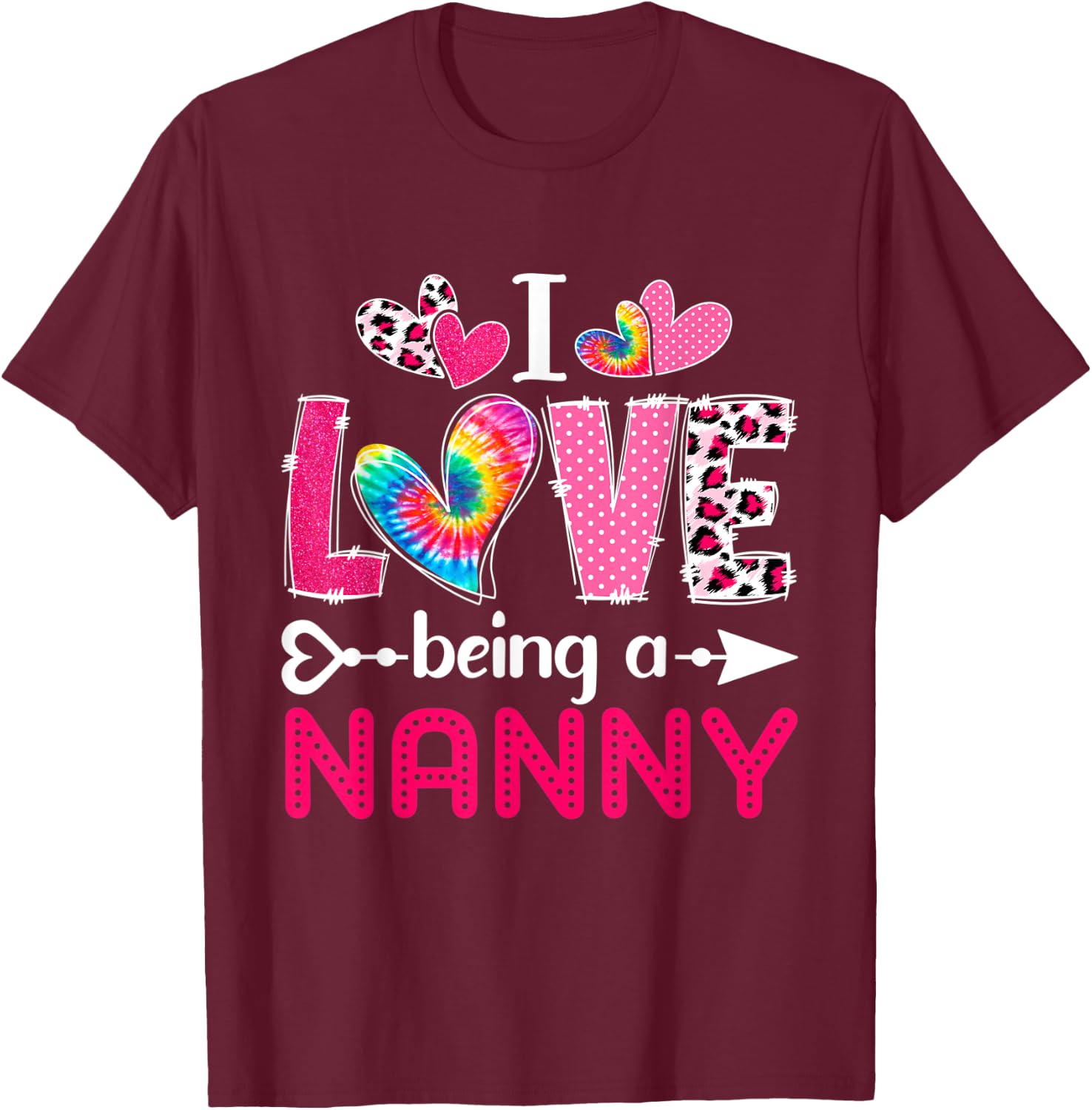 Tie Dye Leopard Happy Mother's Day Love Being Nanny Plaid T-Shirt - T-Shirt | Maroon