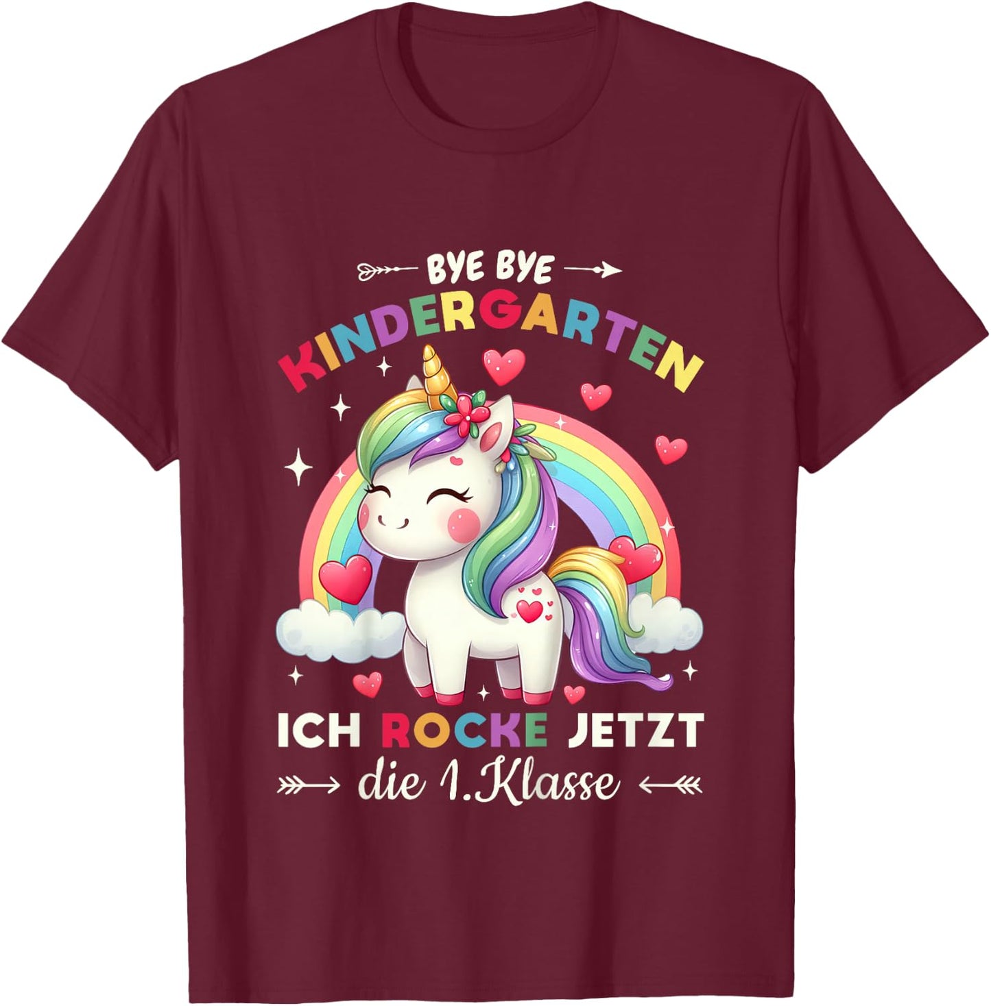 Bye Bye Kindergarten Abschied Schulkind Mädchen Einhorn T-Shirt - T-Shirt | Maroon