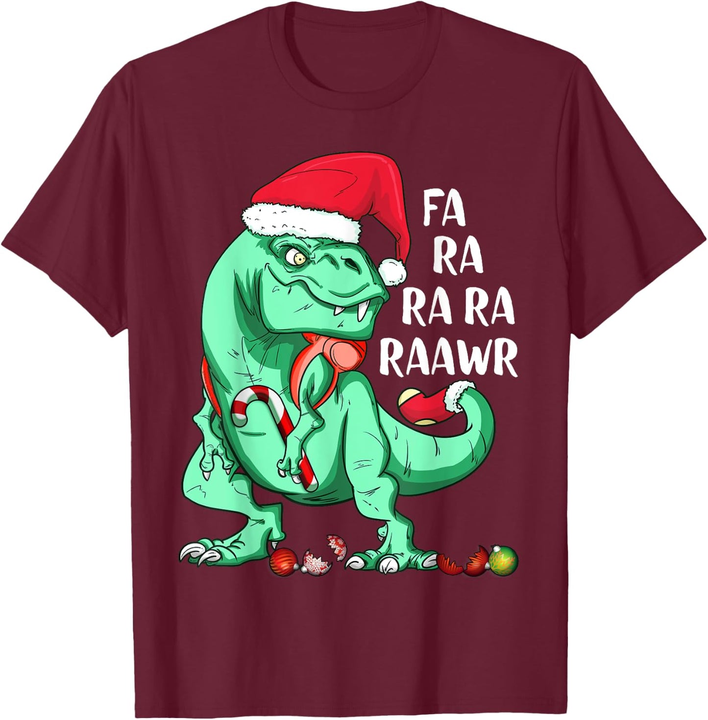 Fun Holiday T-Rex Dinosaur in Santa Hat FA RA RAWR Christmas T-Shirt - T-Shirt | Maroon