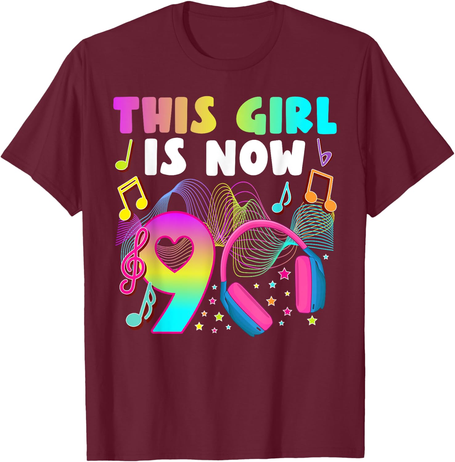 9th Music Birthday Party 9 Year Old Musical Birthday T-Shirt - T-Shirt | Maroon
