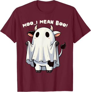 Moo I Mean Boo Funny Cow Ghost Halloween Costume T-Shirt - T-Shirt | Maroon
