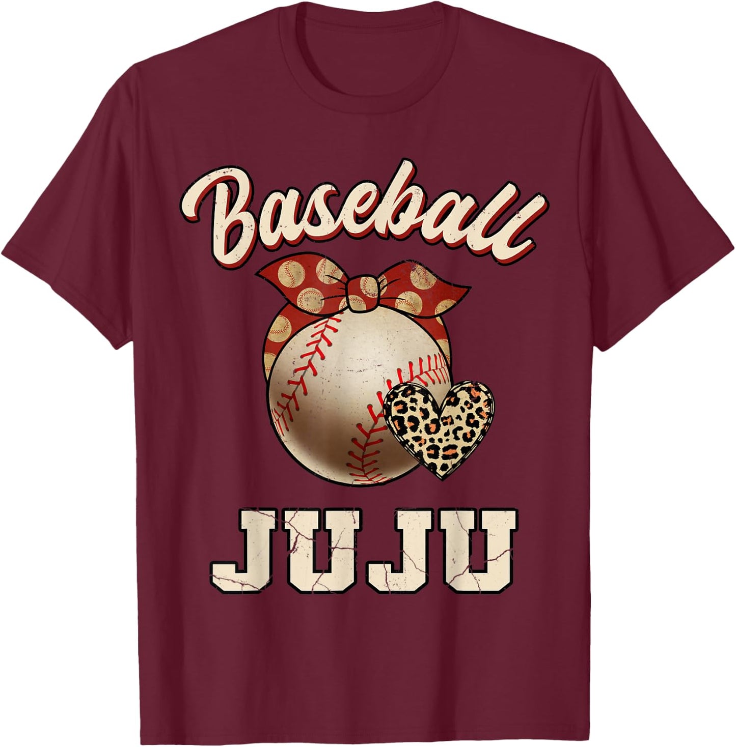 Baseball Juju Bandana Leopard Heart Fans Mother's Day T-Shirt - T-Shirt | Maroon