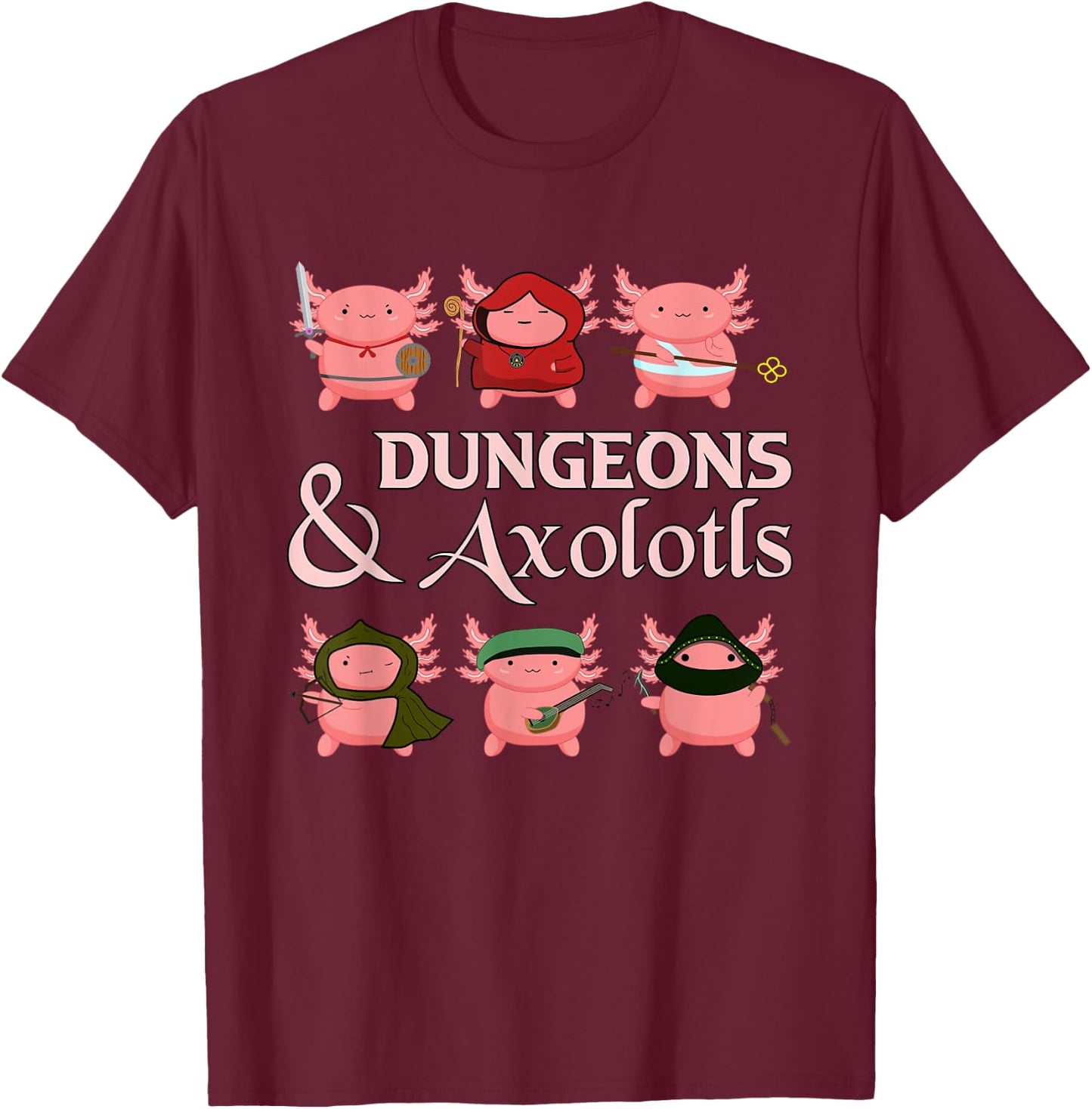 Tabletop Amphibian Adventurer Group Dungeons & Axolotls T-Shirt - T-Shirt | Maroon