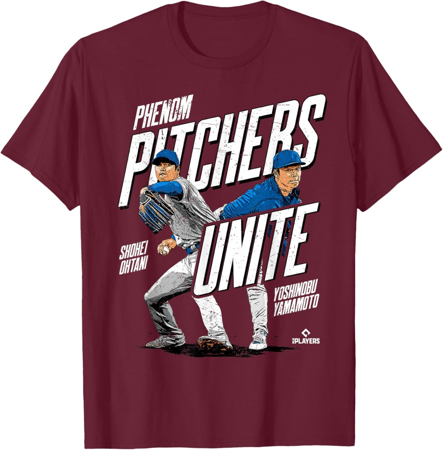 Phenom Pitchers Unite Ohtani and Yamamoto Los Angeles MLBPA T-Shirt - T-Shirt | Maroon
