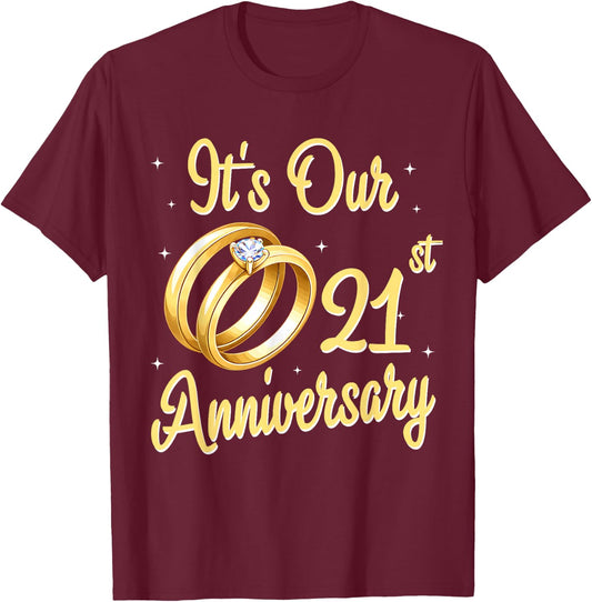 Our 21st Wedding Anniversary Gold Ring 21 Year of Marriage T-Shirt - T-Shirt | Maroon