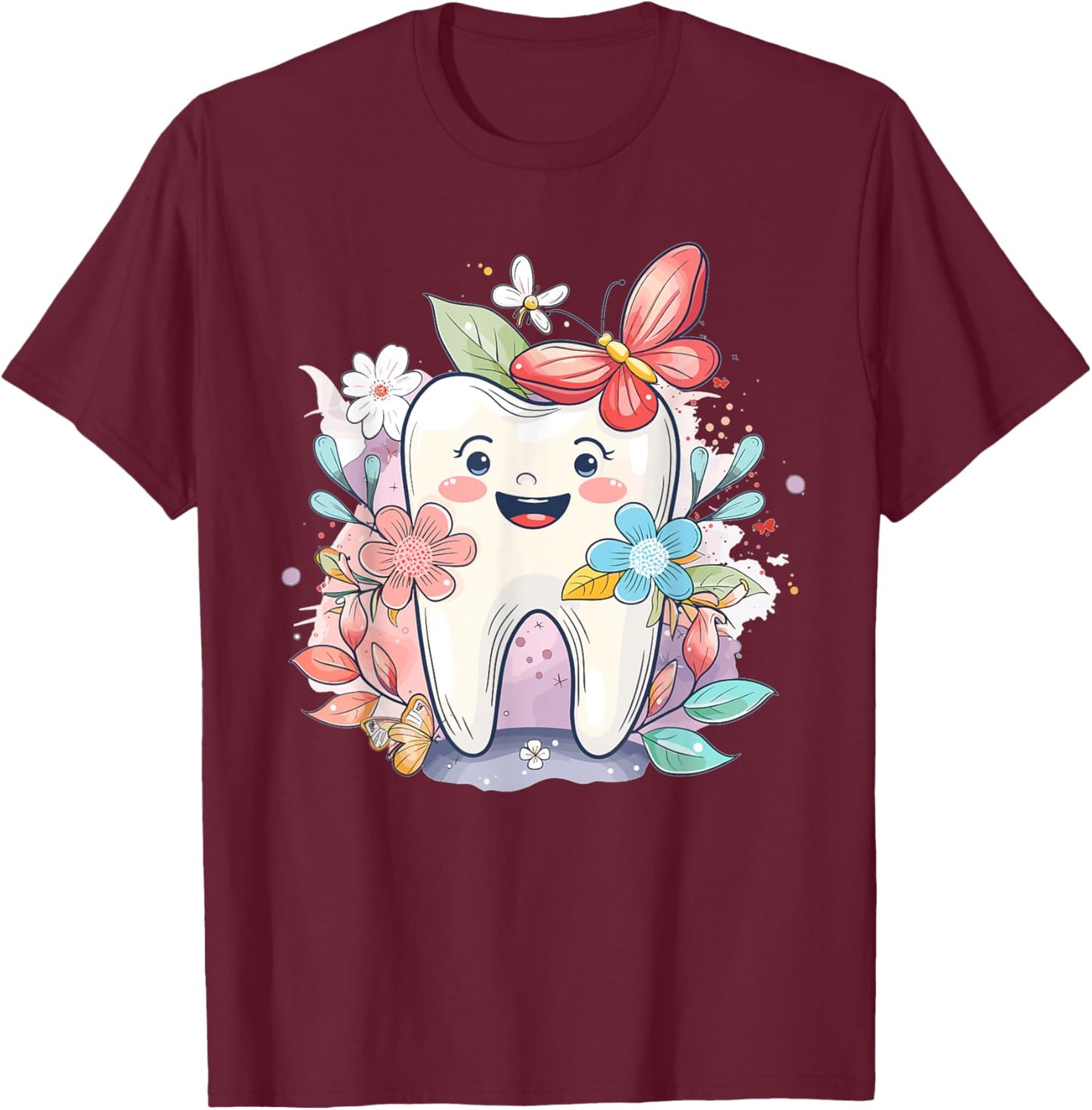 Niedlicher Zahn mit Blume I Kinderzahn T-Shirt - T-Shirt | Maroon