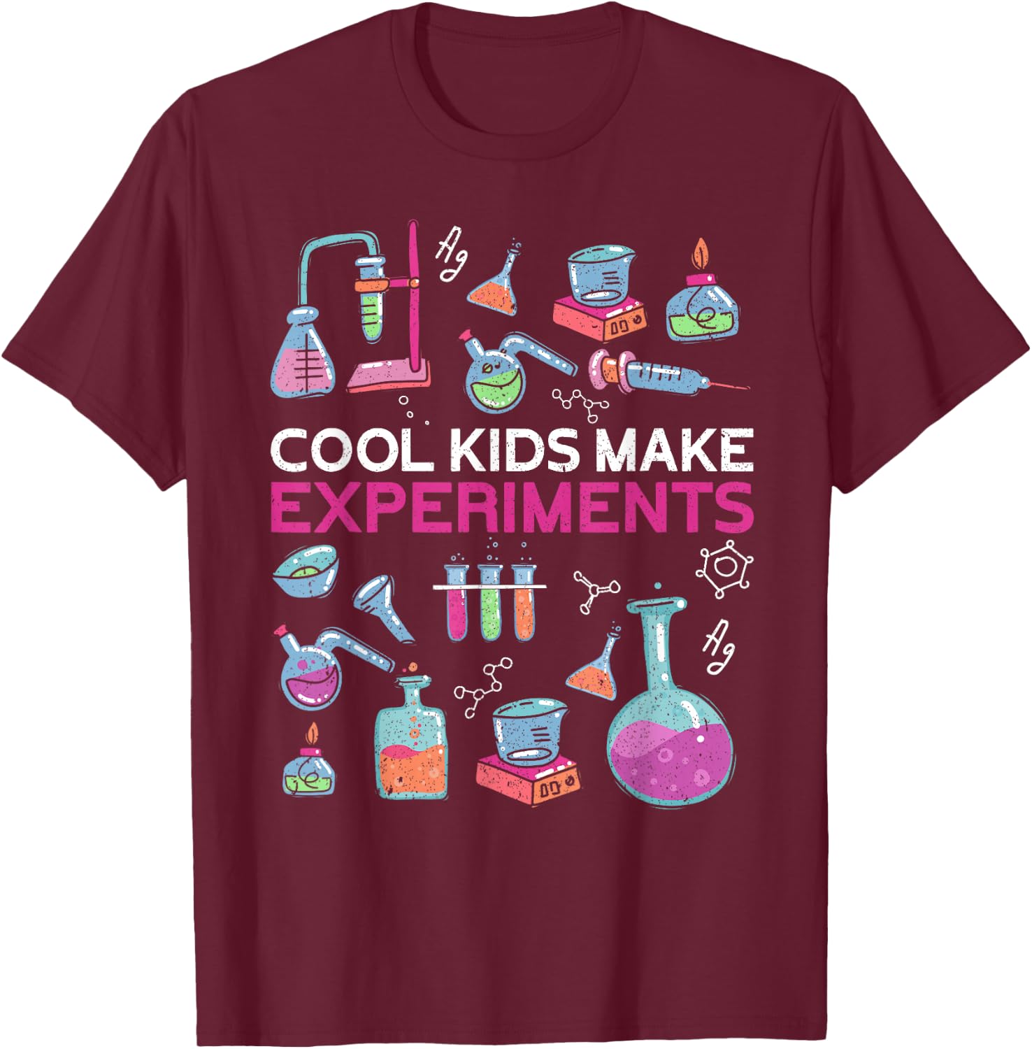 Cool Kids Make Experiments | Children's Funny Chemist , black T-Shirt - T-Shirt | Maroon