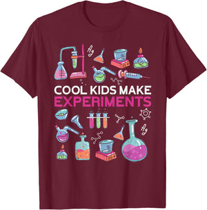 Cool Kids Make Experiments | Children's Funny Chemist , black T-Shirt - T-Shirt | Maroon