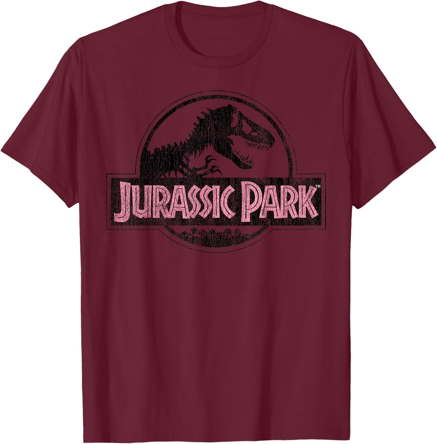 Jurassic Park Distressed Logo Pink Type Small T-Shirt - T-Shirt | Maroon
