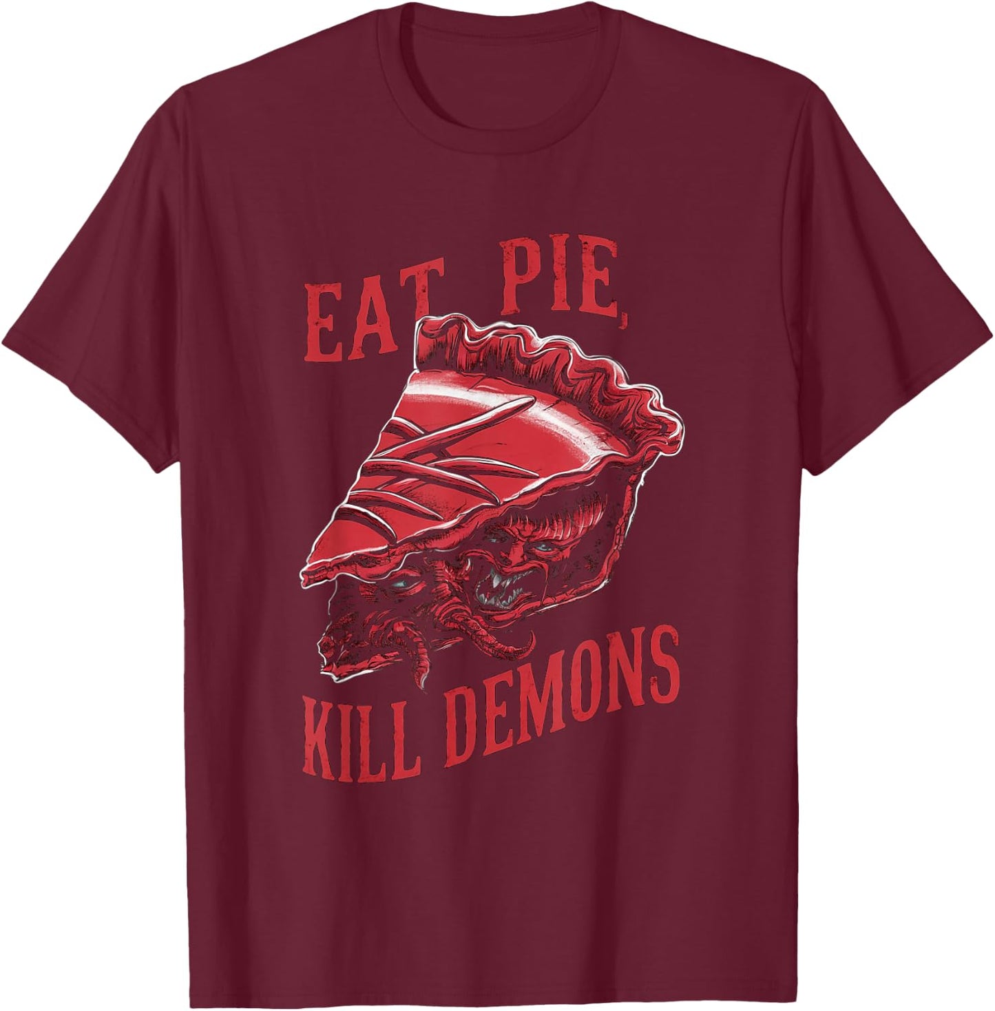 Eat Pie, Kill Demons - Supernatural Inspiration , Black, S T-Shirt - T-Shirt | Maroon