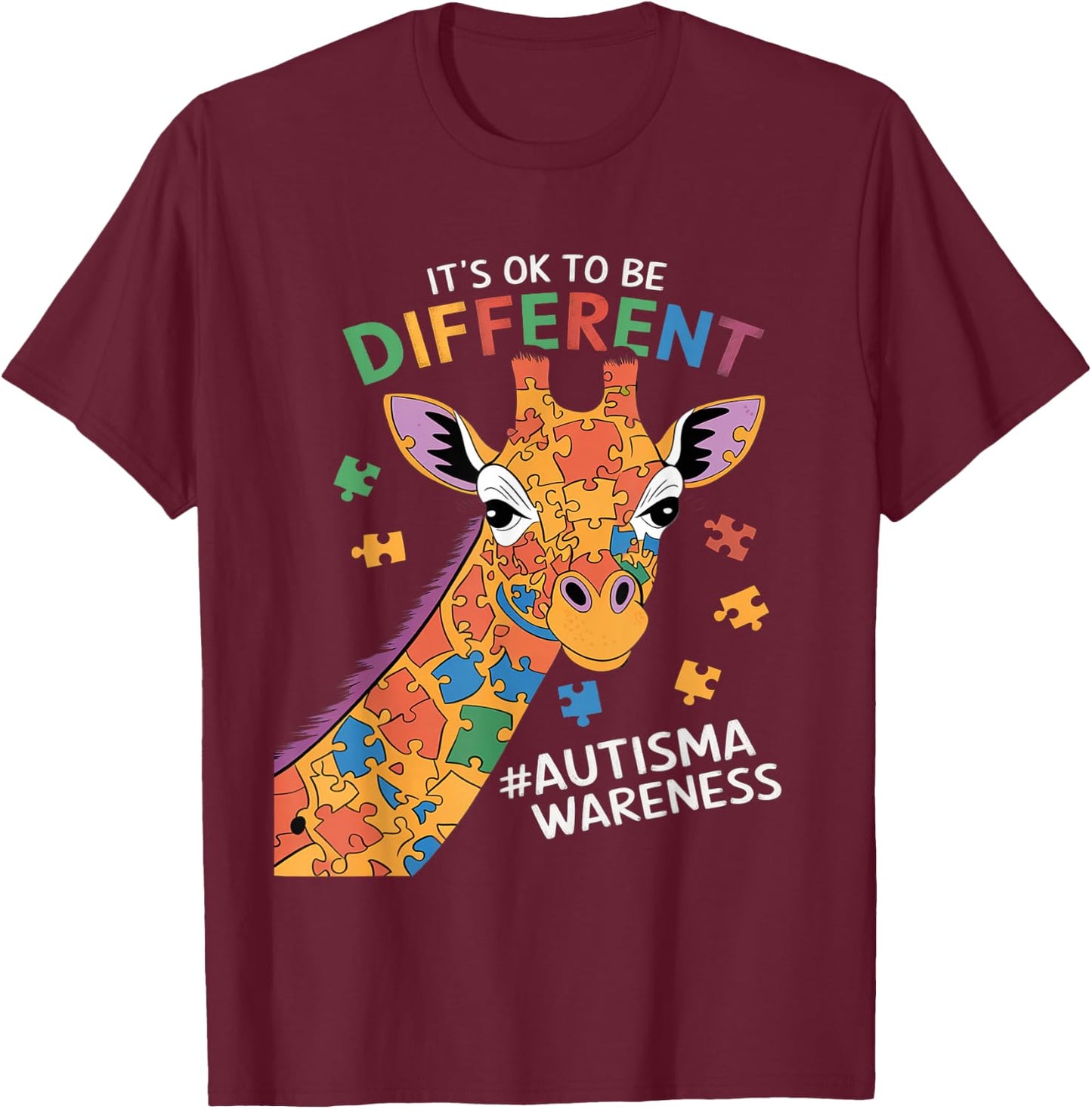 Its Ok to Be Little Different Giraffe Autism Awareness Kids T-Shirt - T-Shirt | Maroon