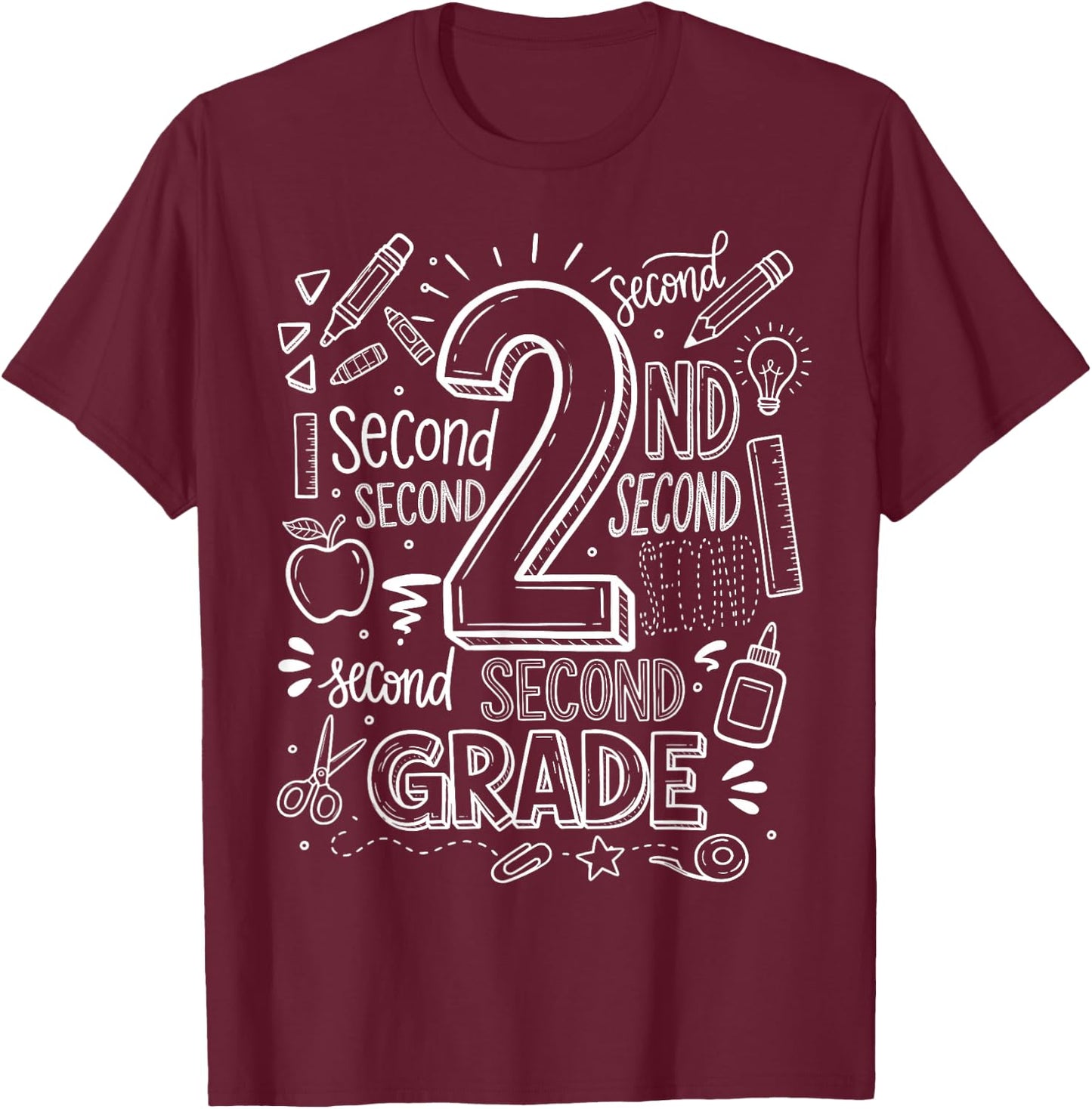 2nd Grade for Boys Back to School First Day Second Grade T-Shirt - T-Shirt | Maroon