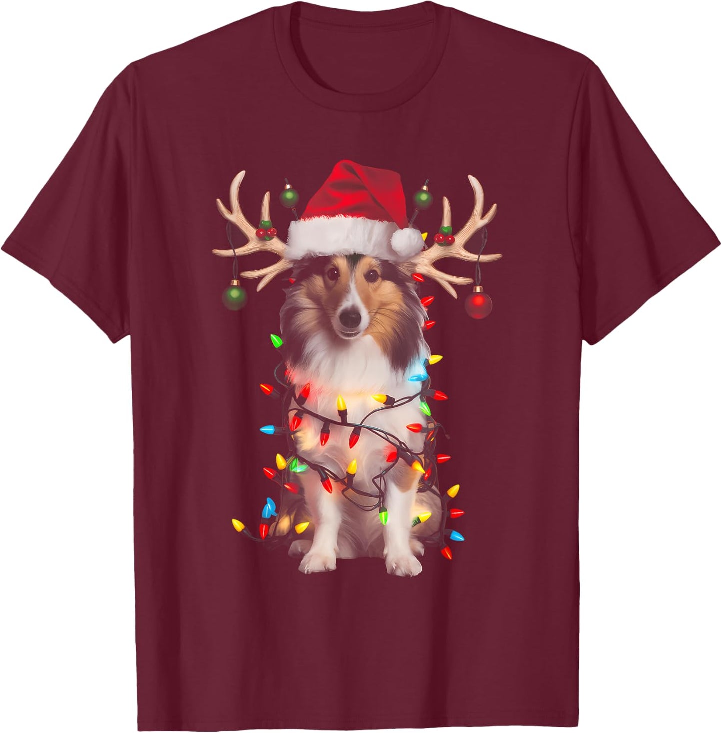 Shetland Sheepdog Christmas Tree Shirt Shetland Sheepdog Men Women Kids T-Shirt - T-Shirt | Maroon