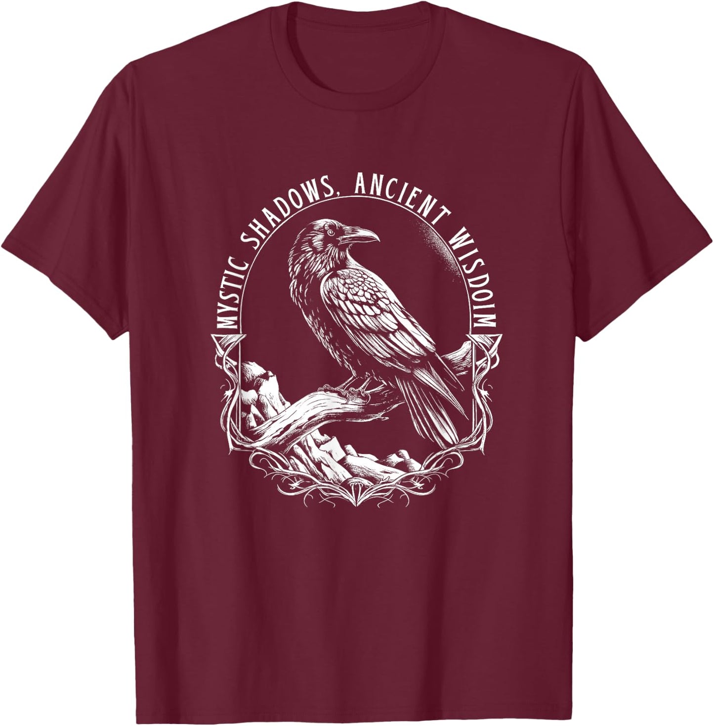 Mystic Shadows Ancient Wisdom - Raven Design T-Shirt - T-Shirt | Maroon