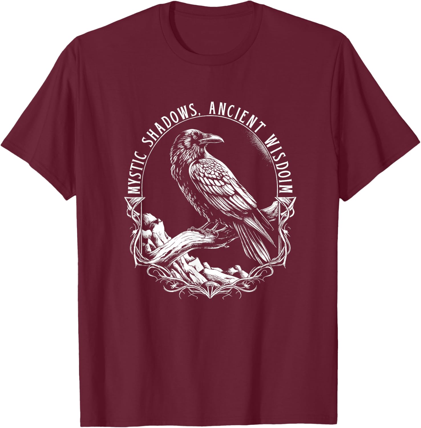 Mystic Shadows Ancient Wisdom - Raven Design T-Shirt - T-Shirt | Maroon